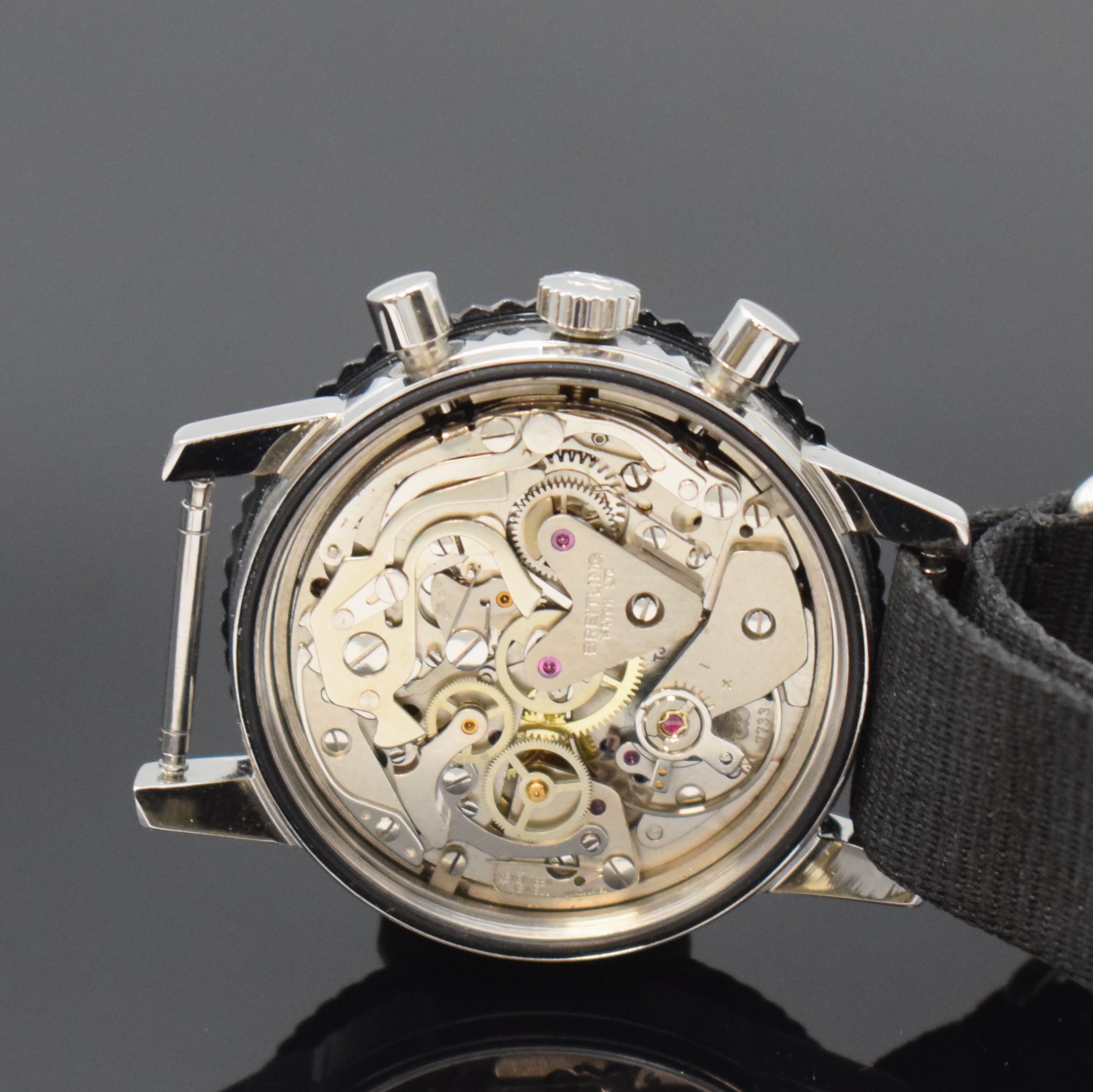 Detail d: BREITLING Sprint Chronograph Referenz 2010 in Stahl, Schweiz um 1968, Handaufzug, verschr. Geh., schwarze Drehlünette m. 12-Std.- u. 60-Min.-Tlg., ...