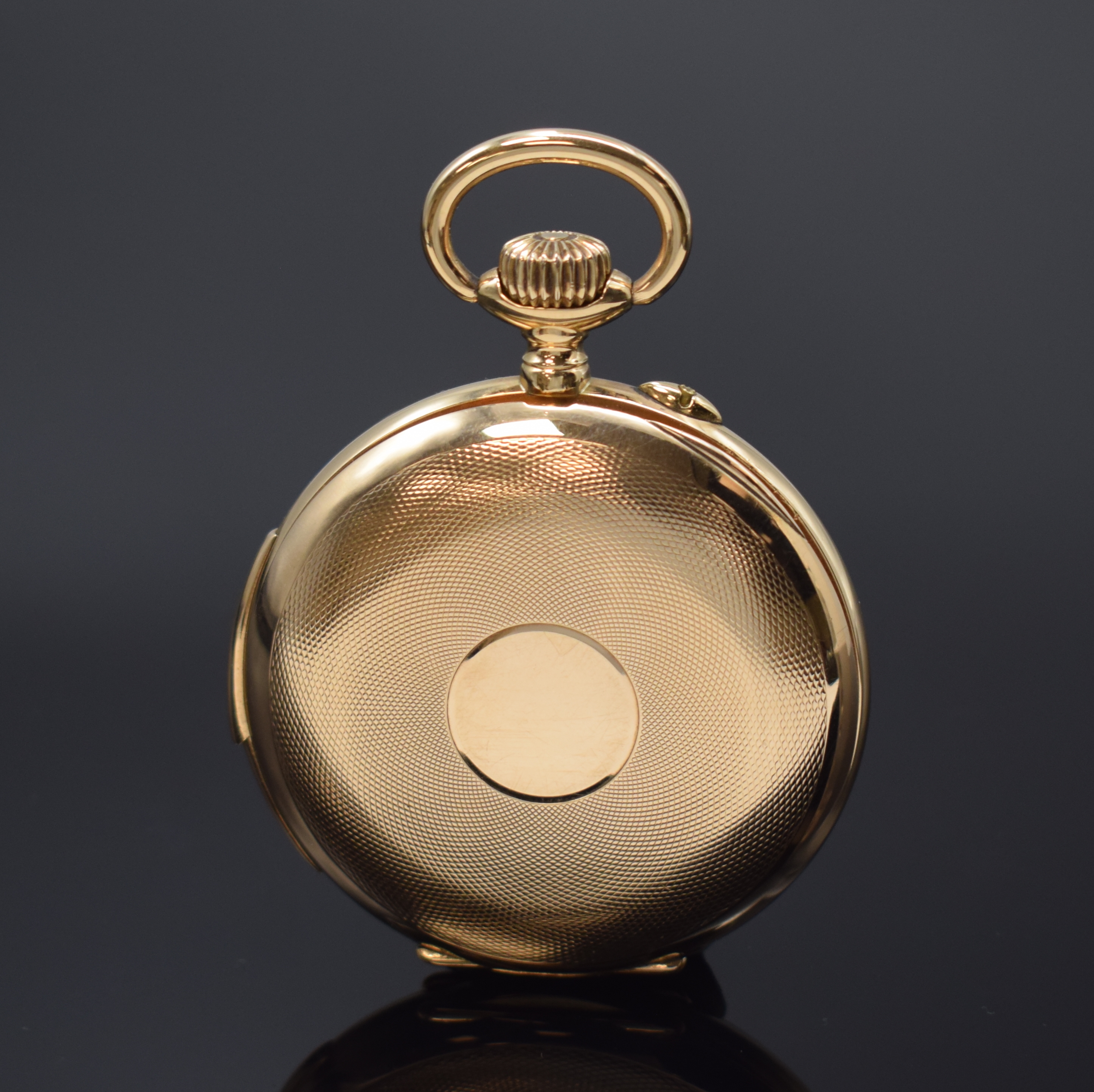 Detail a: BOREL FILS & CIE Neuchatel offene Taschenuhr mit Minutenrepetition in RoseG 585/000, Schweiz um 1910, guill. 2-Deckel-Goldgeh., Schieber f. ...