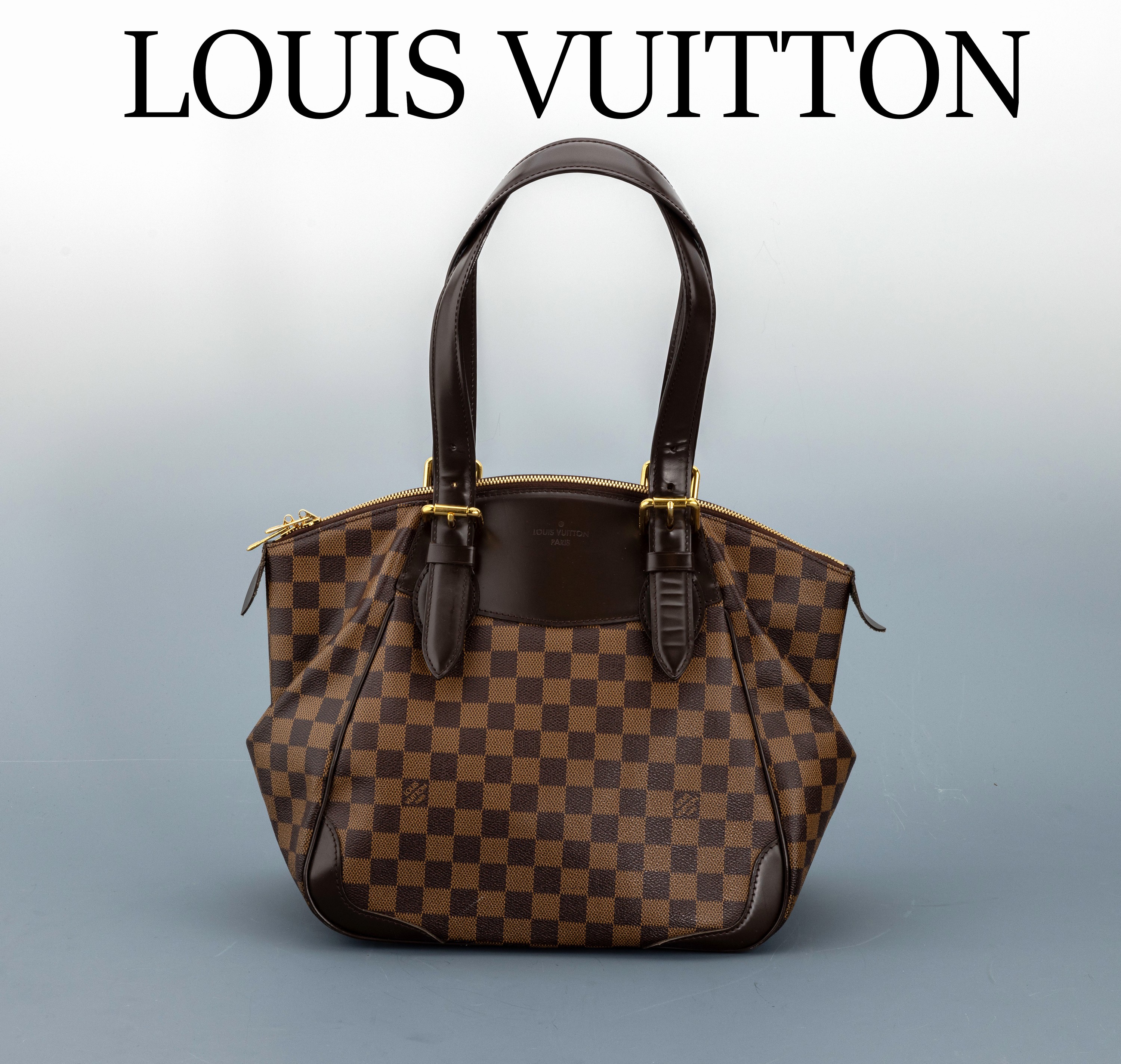 LOUIS VUITTON Handtasche, VERONA Damier, Canvas in Braun, Besätze und 2 Tragehenkel braunes Leder, Beschläge und Reißverschluss Metall verg., ...