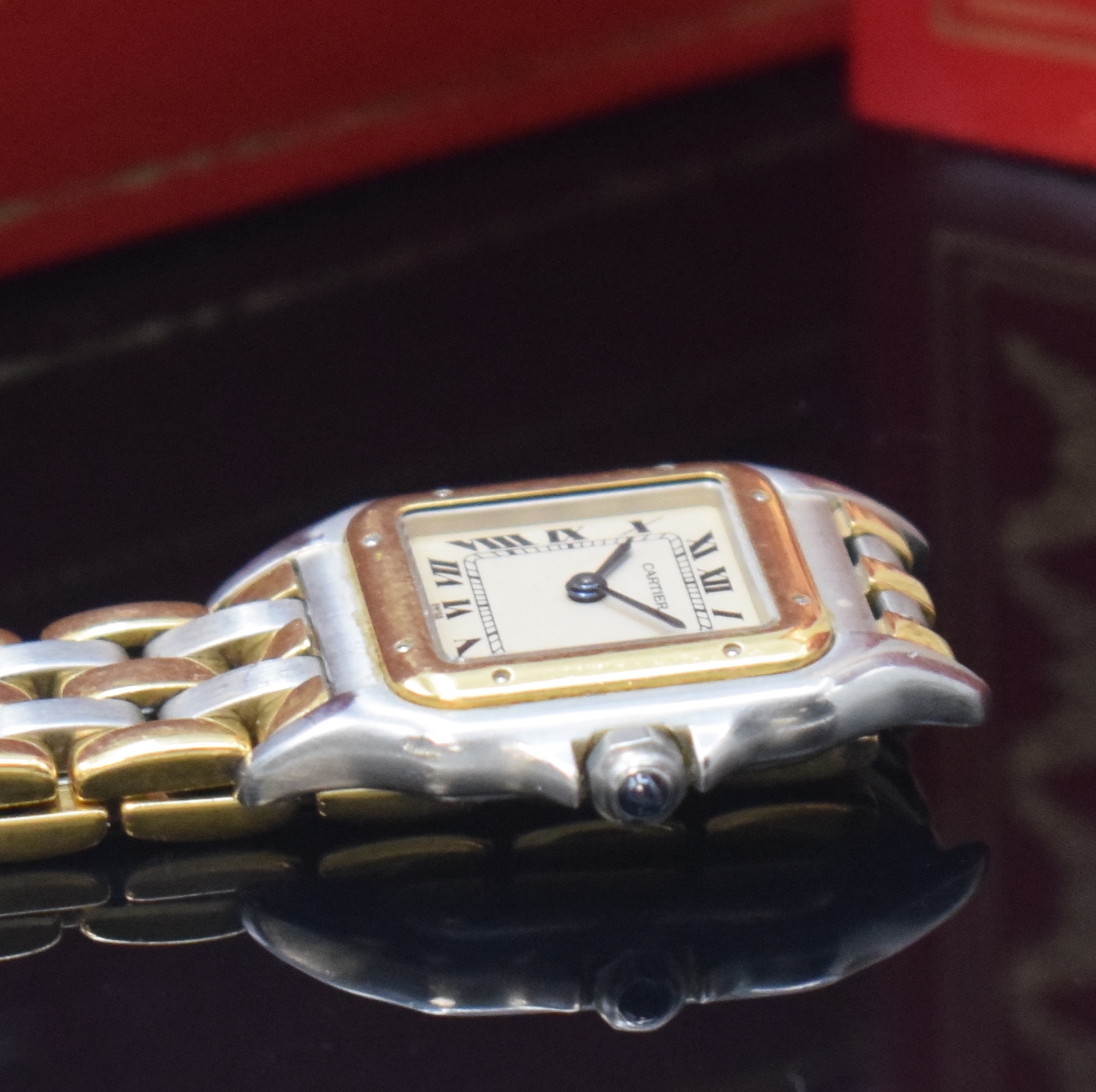 Detail c: CARTIER Panthere Damenarmbanduhr Referenz 166921, Edelstahl/Gold kombiniert inkl. Gliederband m. dopp. Faltschl., quarz, Boden 8-fach verschr., ...