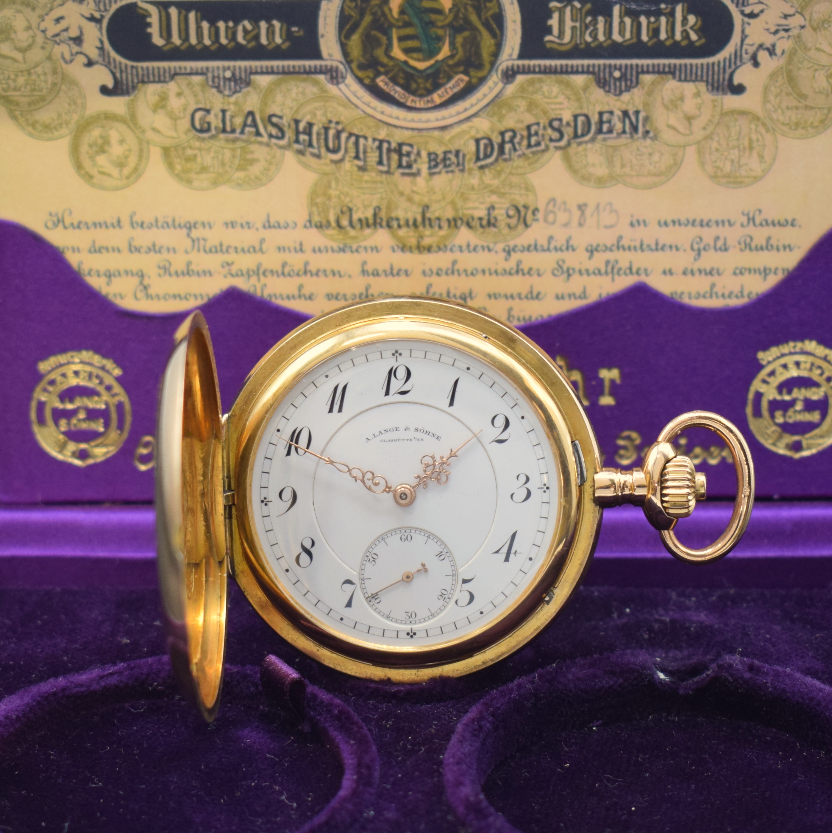 A. LANGE & SÖHNE Herrensavonette in RoseG 750/000, Deutschland lt. Archivauszug verk. 1916, glattes 3-Deckel Lucia Goldgeh. leicht dell., ...