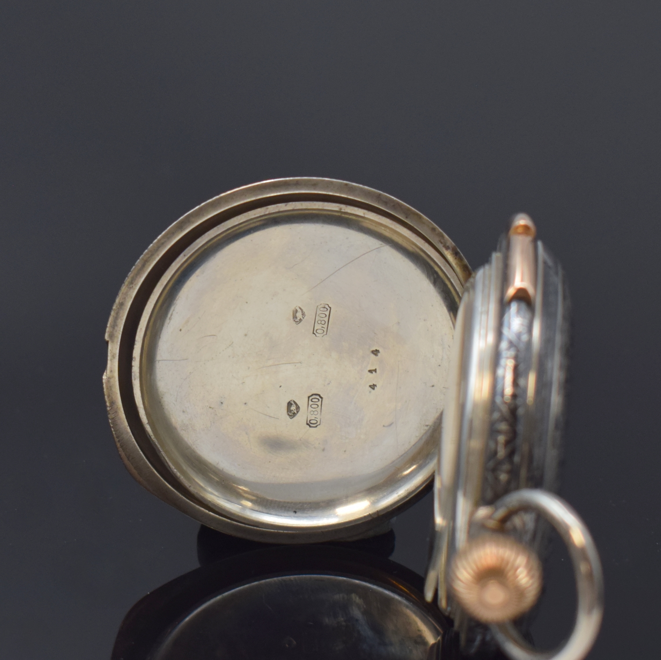 Detail f: Große Tulasilber Herrensavonette mit 1/4- Stunden Repetition, Schweiz um 1880, Gold- montiertes Geh., florale Tula-Einlagen teilw. besch., im ...