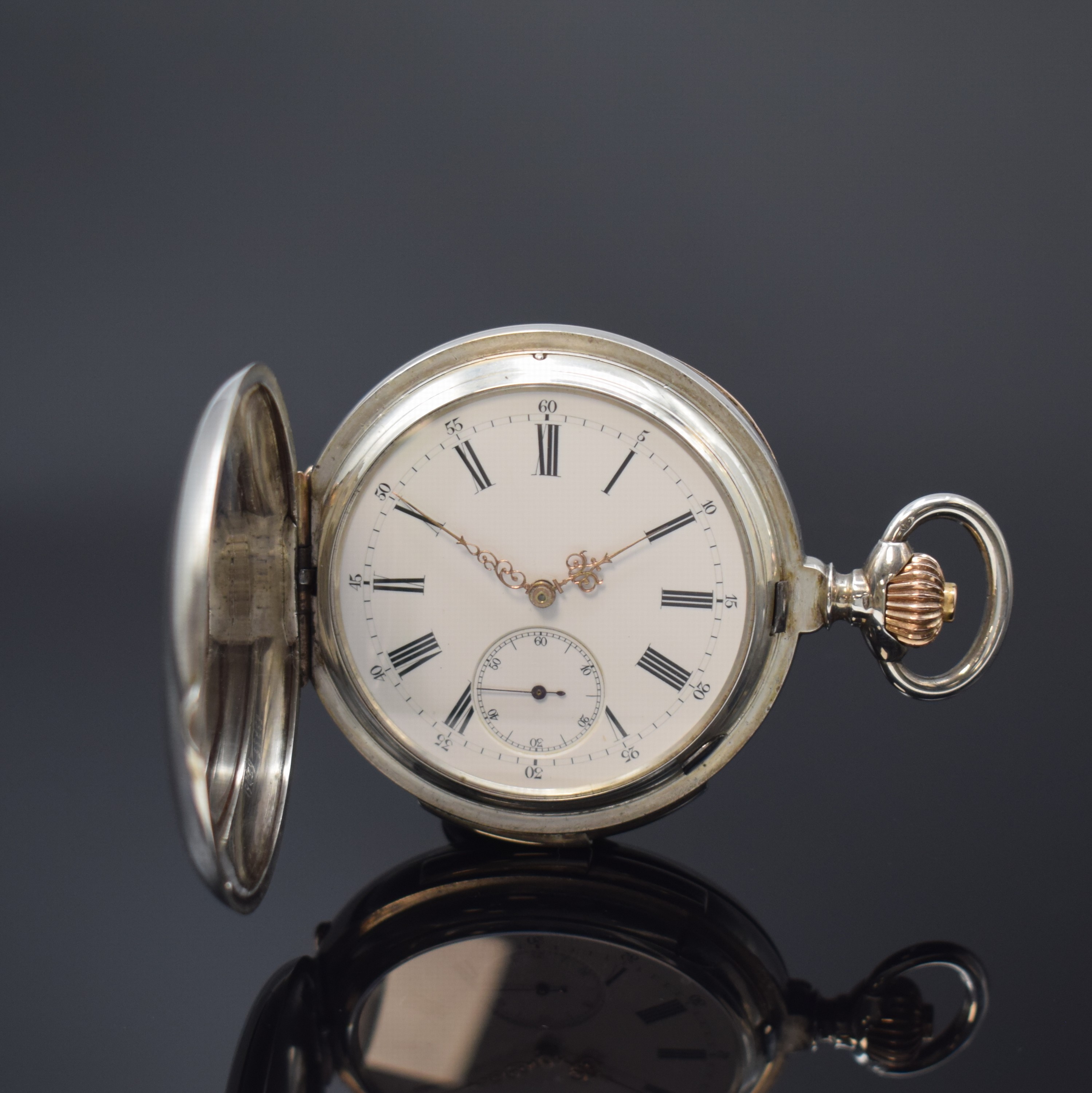 CH. SUCHY & FILS schwere Herrensavonette mit Minutenrepetition in Silber, Schweiz um 1900, glattes Geh. m. à-goutte-Schlüssen, Schmuckmonogramm auf ...