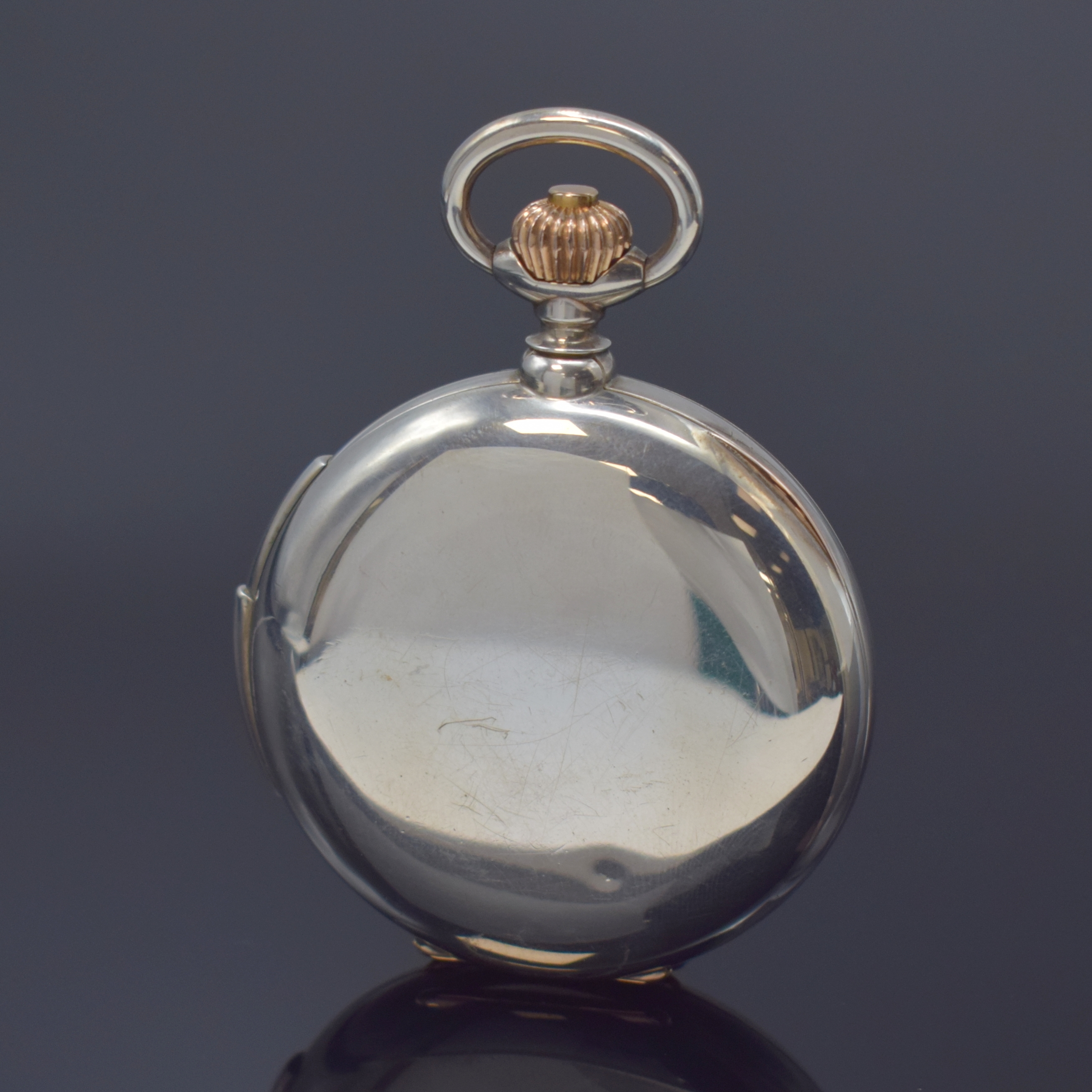 Detail c: CH. SUCHY & FILS schwere Herrensavonette mit Minutenrepetition in Silber, Schweiz um 1900, glattes Geh. m. à-goutte-Schlüssen, Schmuckmonogramm auf ...