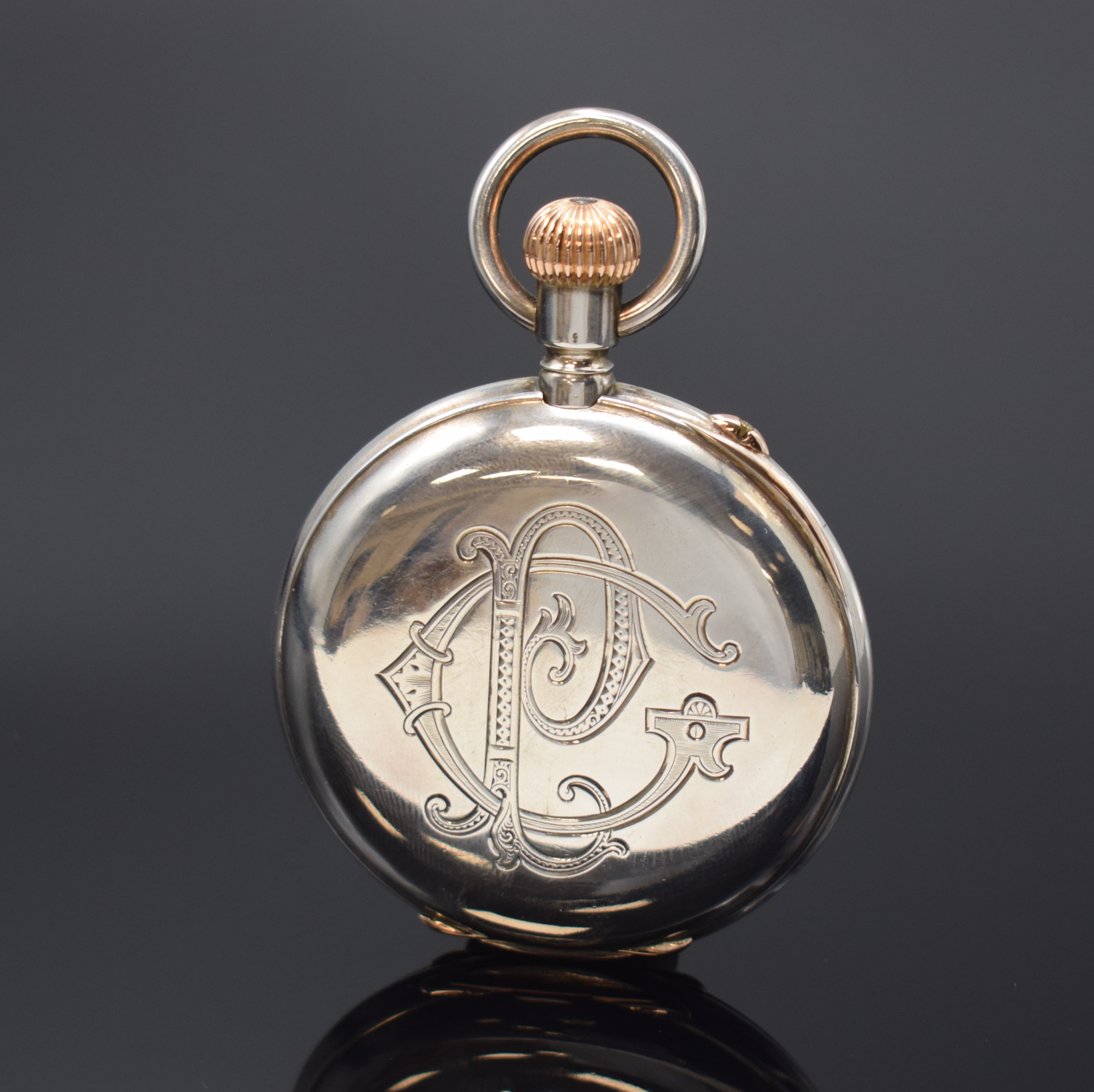 Detail a: J. ASSMANN Glashütte offene Taschenuhr in Silber, Deutschland um 1907, glattes Geh., Goldscharniere, Schmuckmonogramm auf Rückdeckel, Cuvette grav. ...