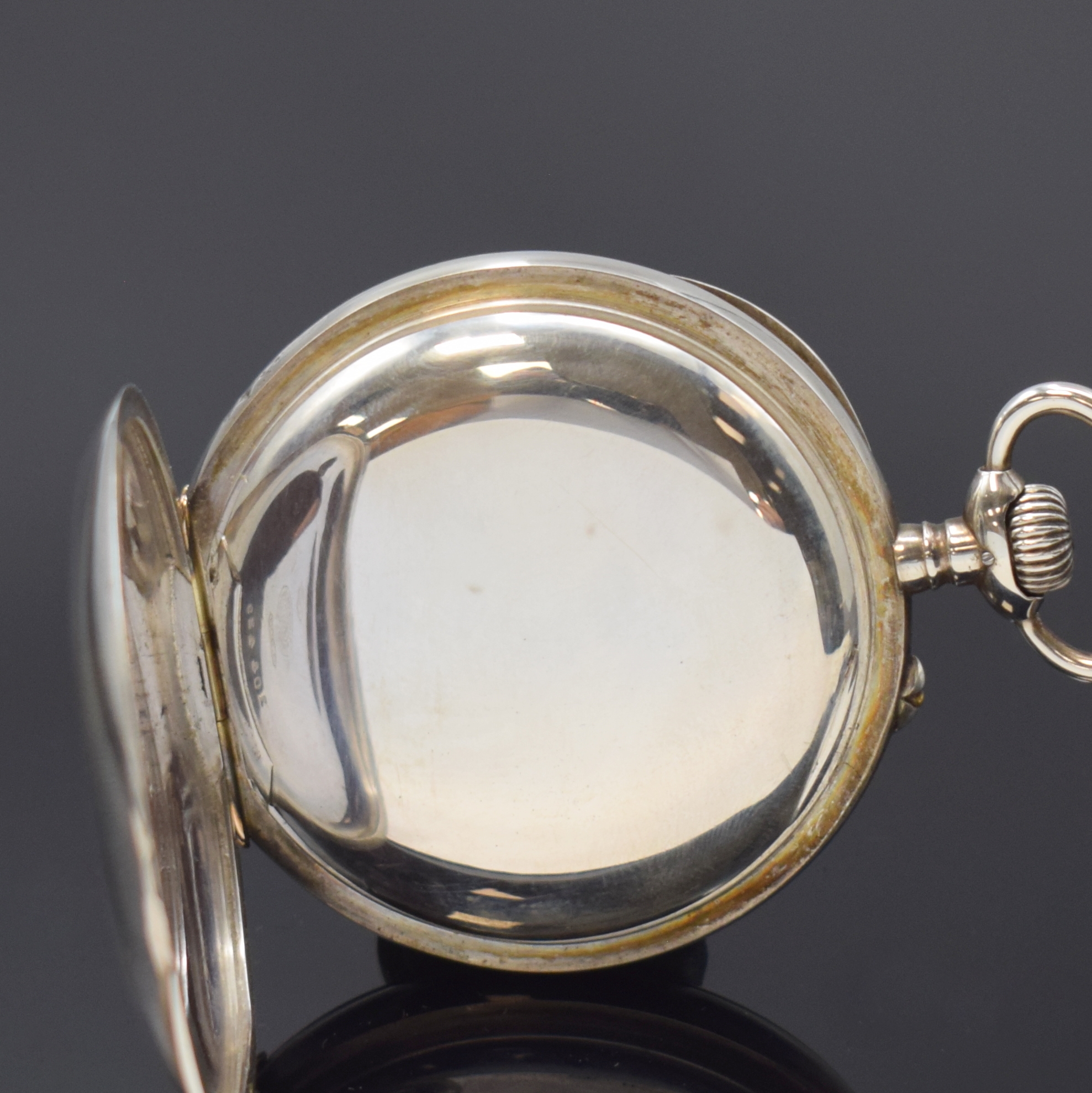 Detail c: GLASHÜTTER PRÄZISIONS-UHREN-FABRIK AG offene Taschenuhr in Silber, Deutschland um 1910, glattes Geh. am Rand dell., Goldscharniere, 3 -tlg. ...