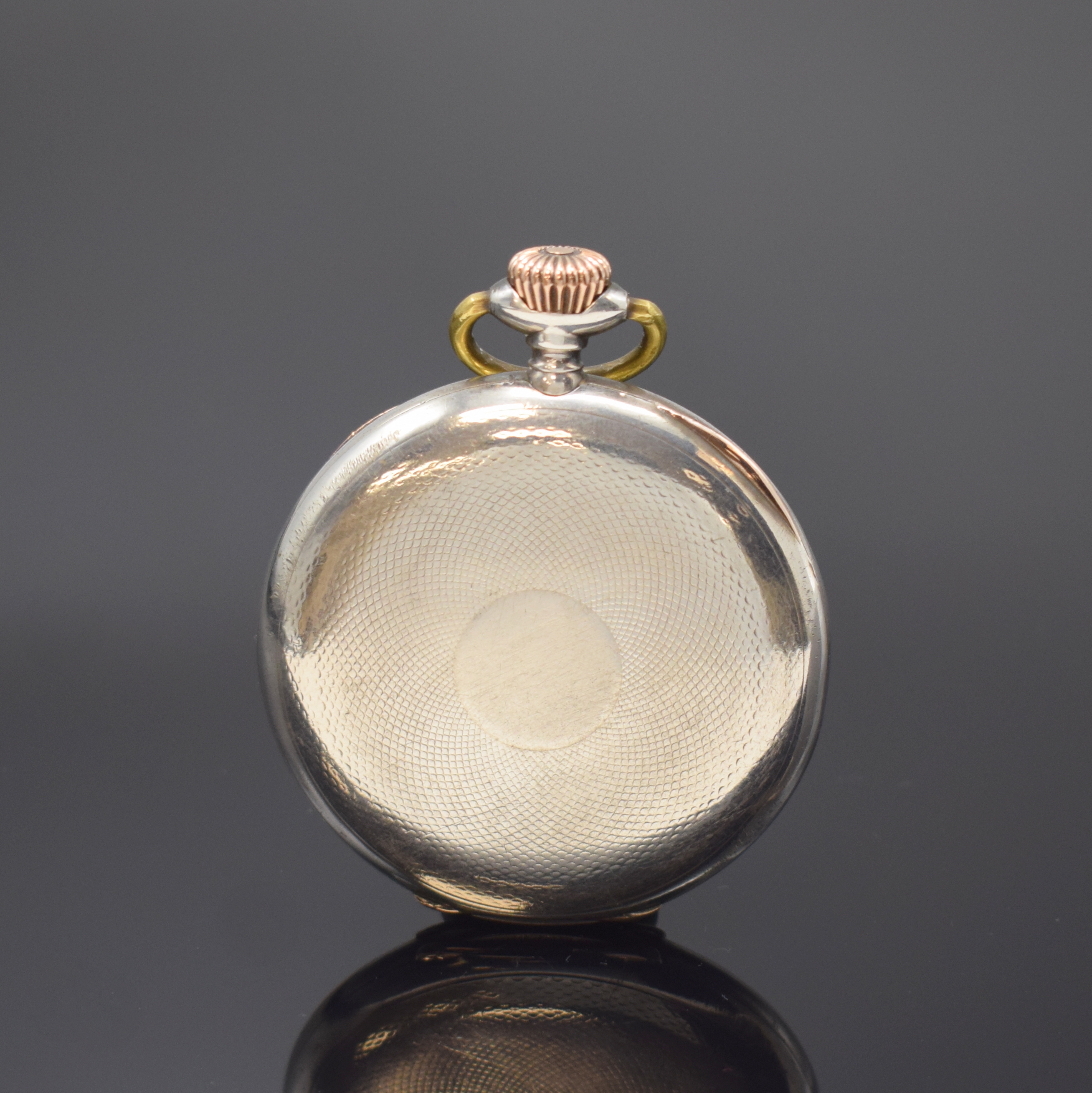 Detail a: J. ASSMANN Glashütte offene Taschenuhr in Silber, Deutschland um 1915, guill. Geh. berieb., Goldscharniere, 3-tlg. Emailzifferbl., gold. ...