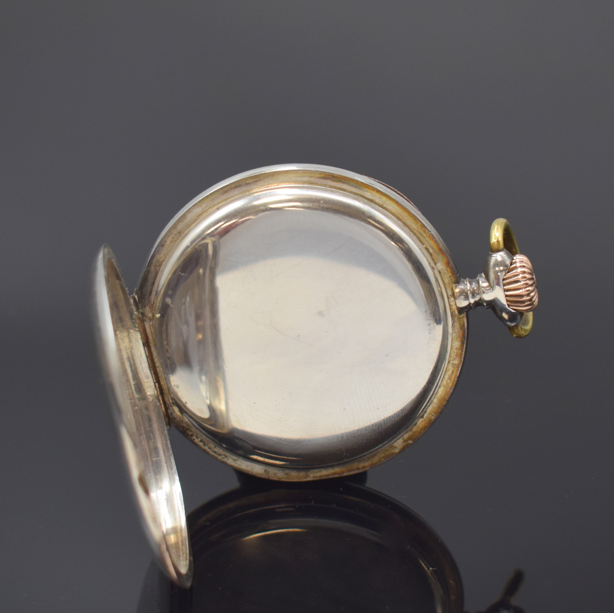 Detail c: J. ASSMANN Glashütte offene Taschenuhr in Silber, Deutschland um 1915, guill. Geh. berieb., Goldscharniere, 3-tlg. Emailzifferbl., gold. ...