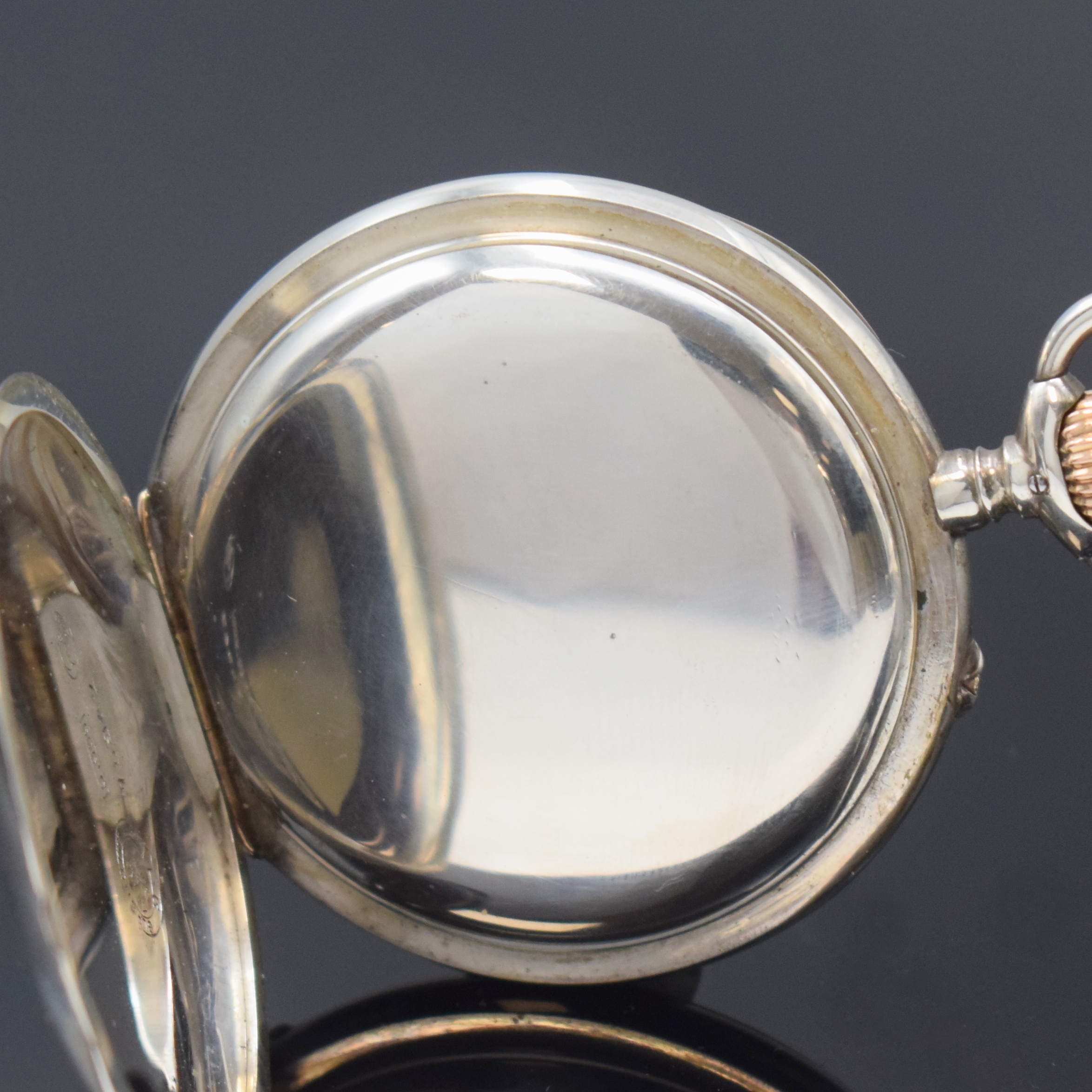 Detail c: A. LANGE & SÖHNE -DUF- offene Taschenuhr in Silber, Schweiz um 1915, glattes Geh., Goldscharniere, 2-tlg. Emailzifferbl. m. Breguetzahlen, kl. Sek. ...