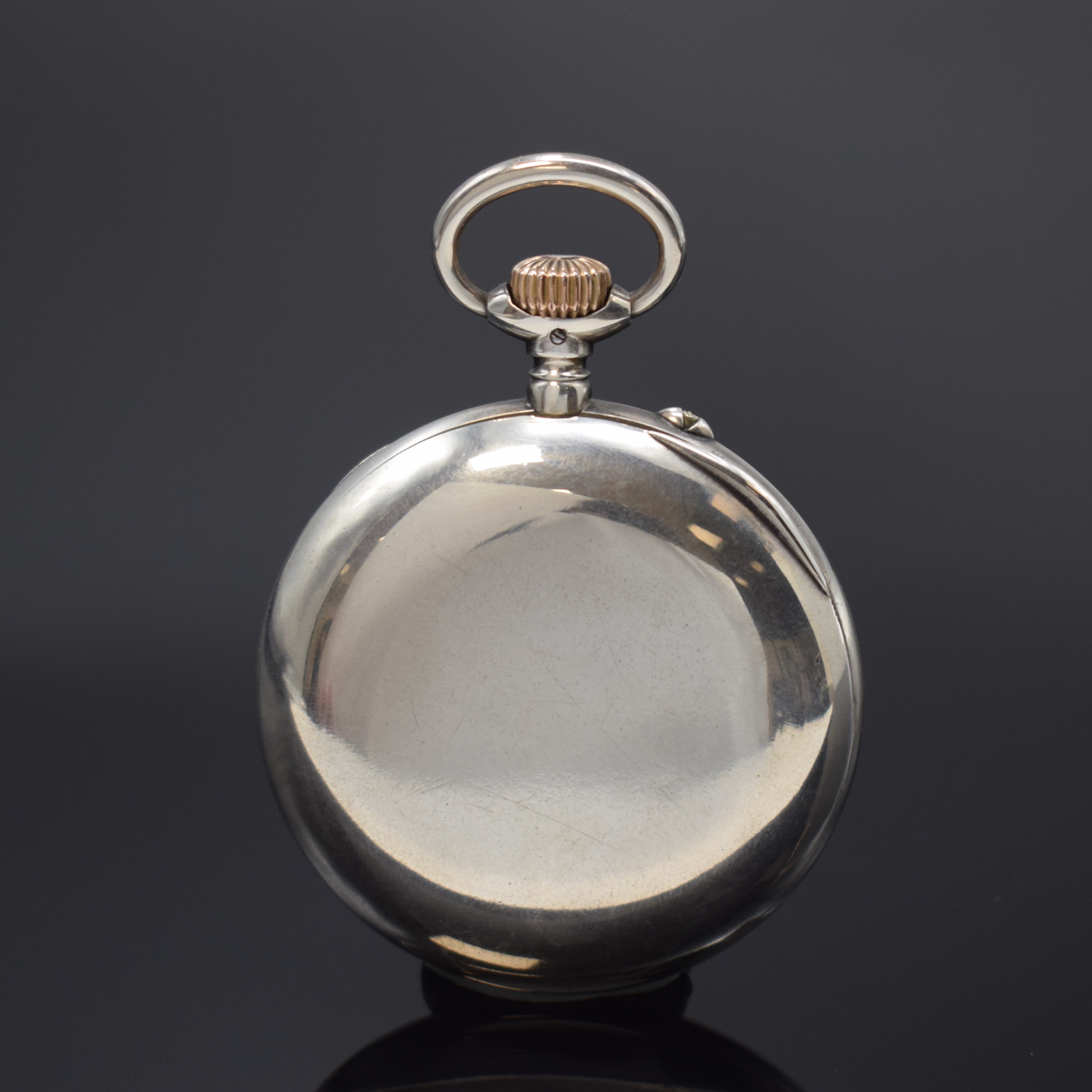 Detail a: A. LANGE & SÖHNE Glashütte offene Taschenuhr in Silber, Deutschland um 1915, glattes Geh. m. gekürzten Goldscharnieren, 3-tlg. Emailzifferbl. l. ...