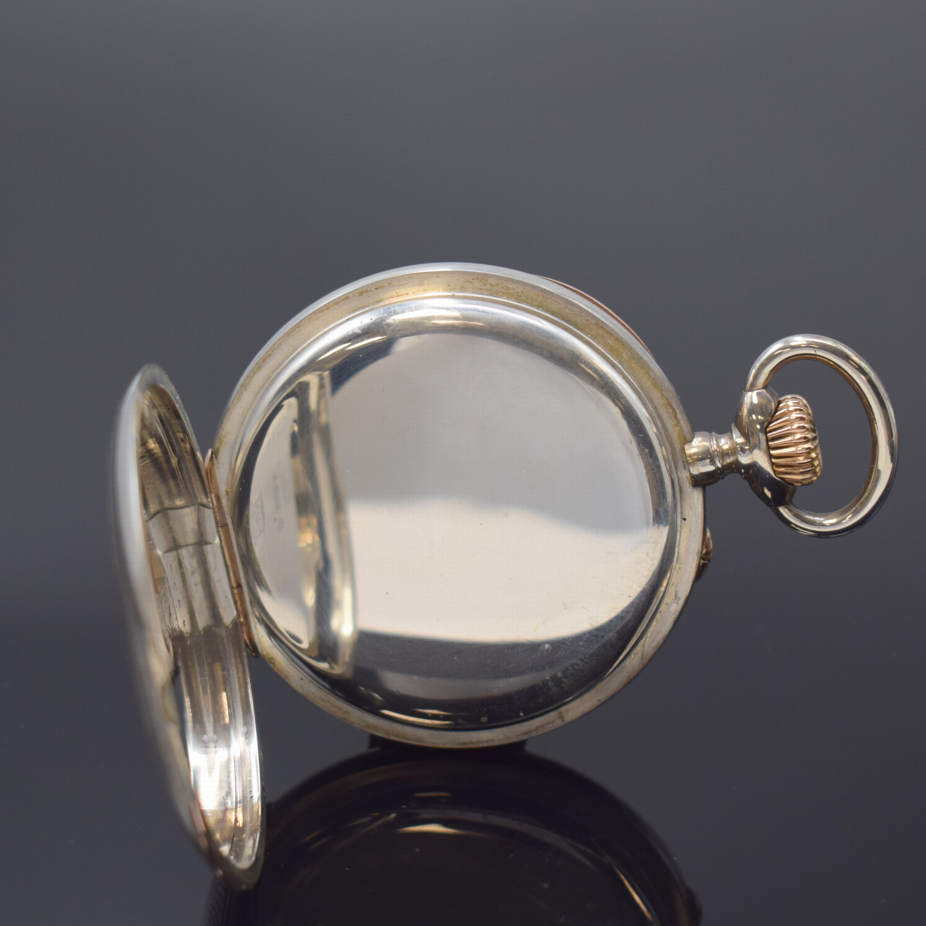 Detail c: J. ASSMANN Glashütte offene Taschenuhr in Silber, Deutschland um 1915, guill. Geh., Goldscharniere, 2-tlg. Emailzifferbl., kl. Sek. b. 6, gebl. ...
