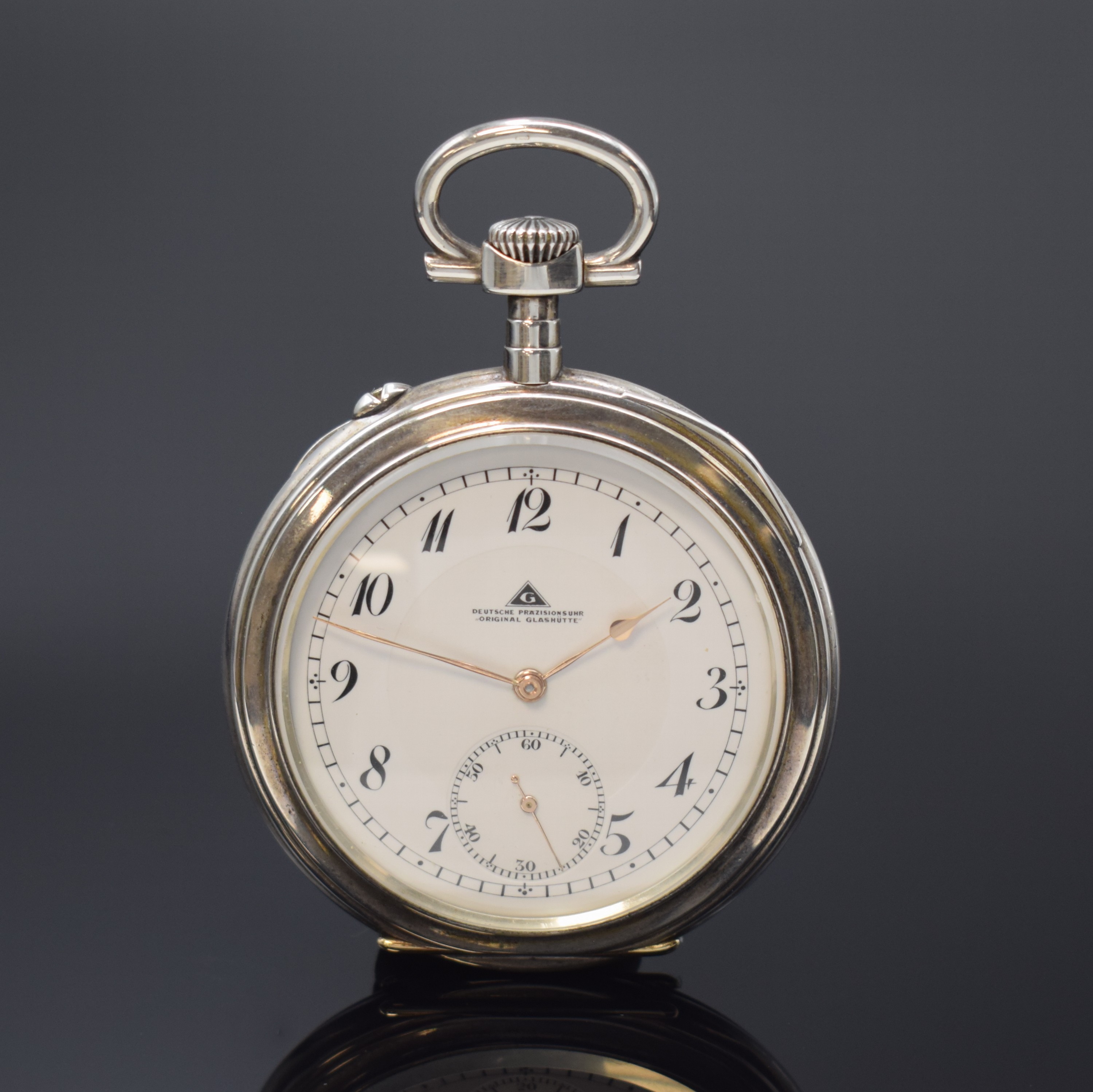 DEUTSCHE PRÄZISIONSUHR Original Glashütte Taschenuhr im silbernen Louis-XVI Gehäuse, Deutschland um 1920, offenes, gestuftes Geh. m. ...