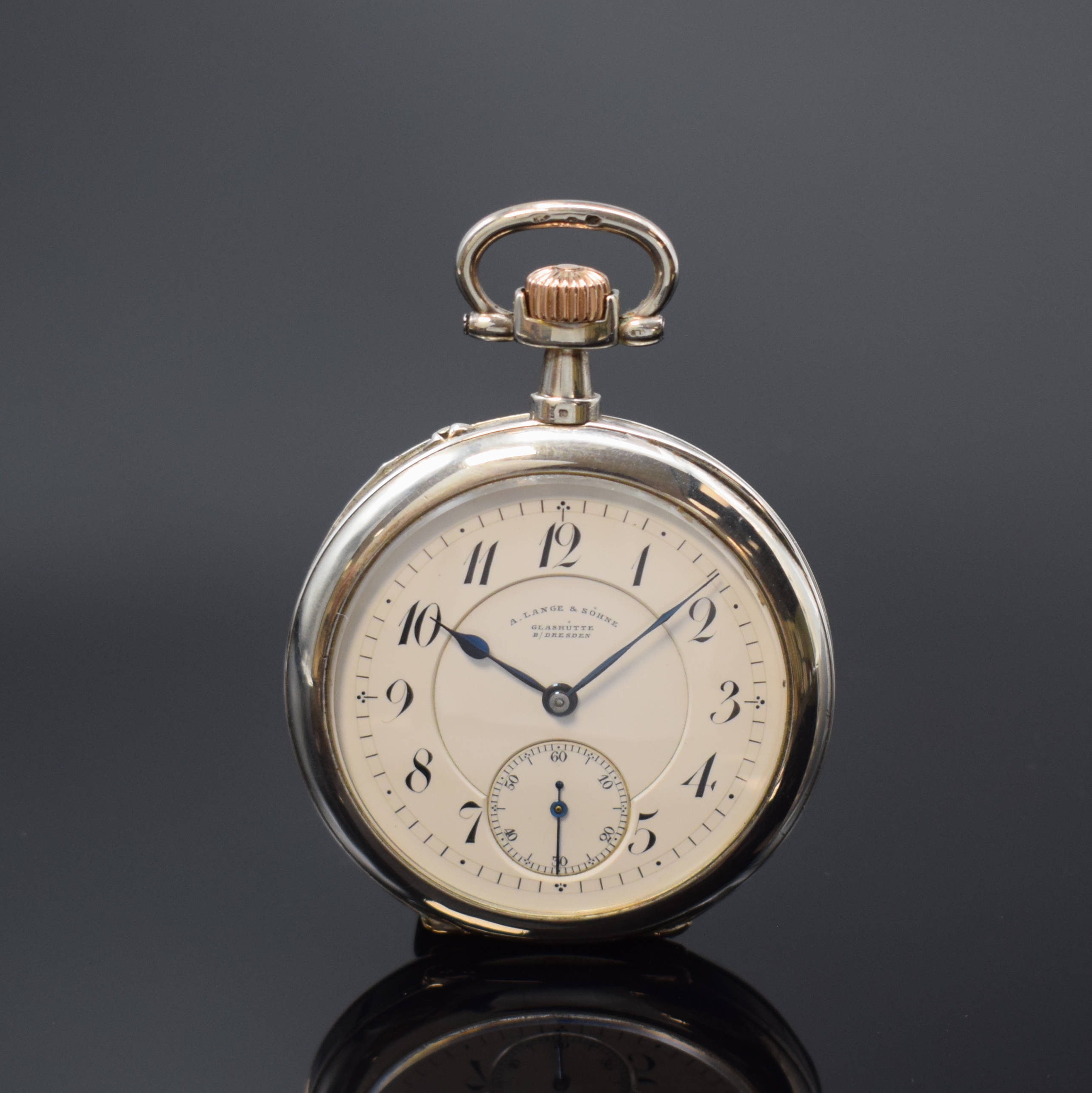A. LANGE & SÖHNE Glashütte offene Taschenuhr in Silber, Deutschland lt. beiliegendem Archivauszug verk. 1903, glattes "Breguet"- Geh. ...