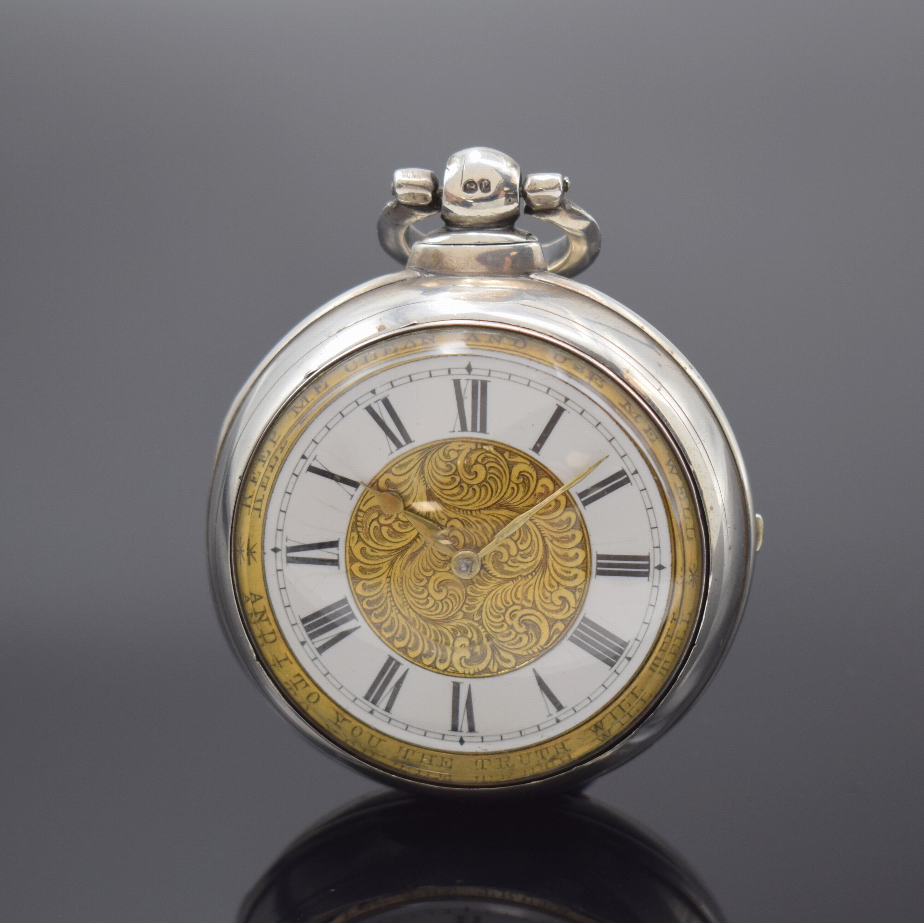 BOTHAMLEY Boston schwere Spindeltaschenuhr in Sterlingsilber, London Hallmark 1860, glattes Geh. u. Übergeh. dell., verg. Zifferbl. m. eingelassenem ...
