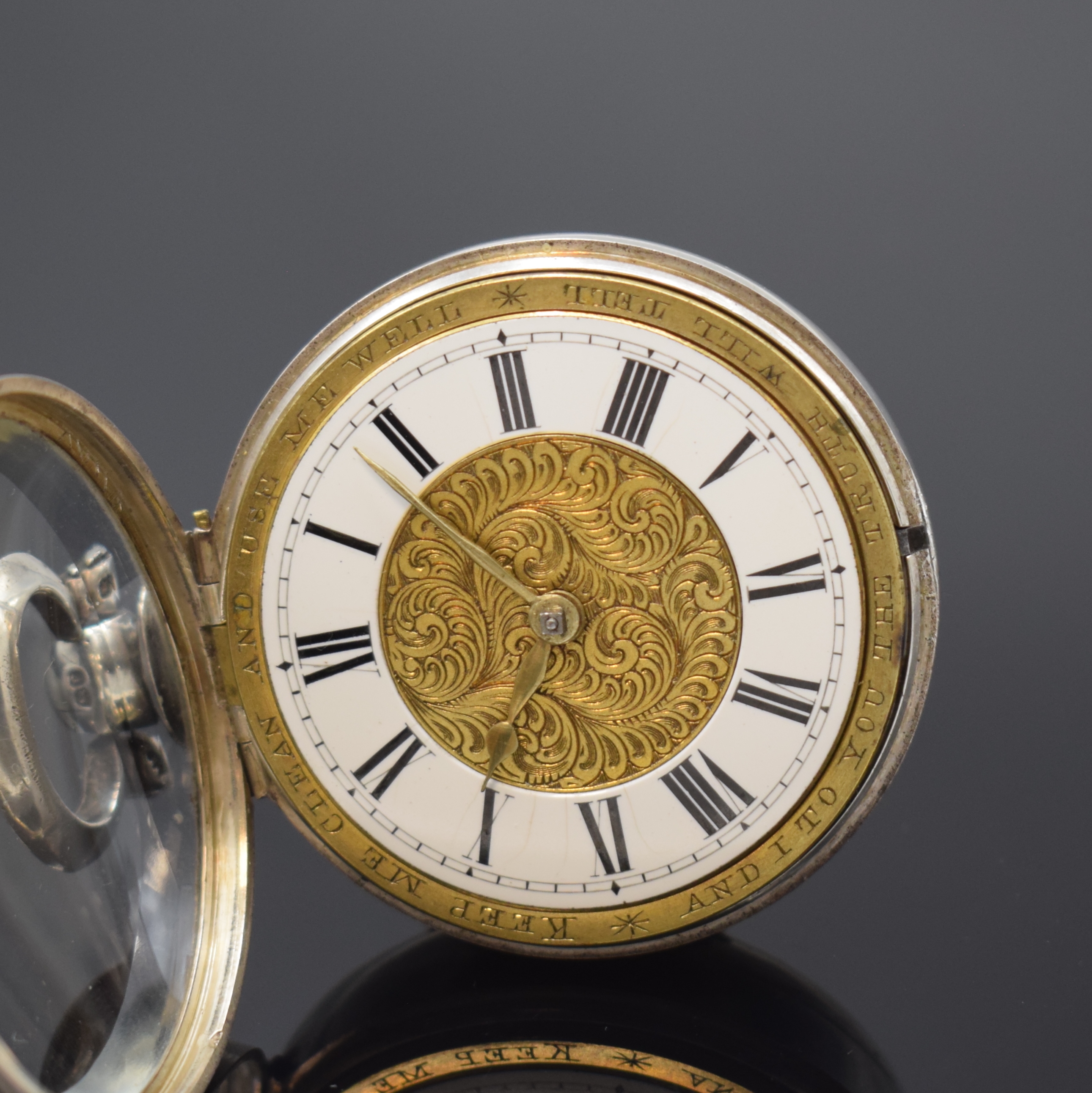 Detail c: BOTHAMLEY Boston schwere Spindeltaschenuhr in Sterlingsilber, London Hallmark 1860, glattes Geh. u. Übergeh. dell., verg. Zifferbl. m. eingelassenem ...