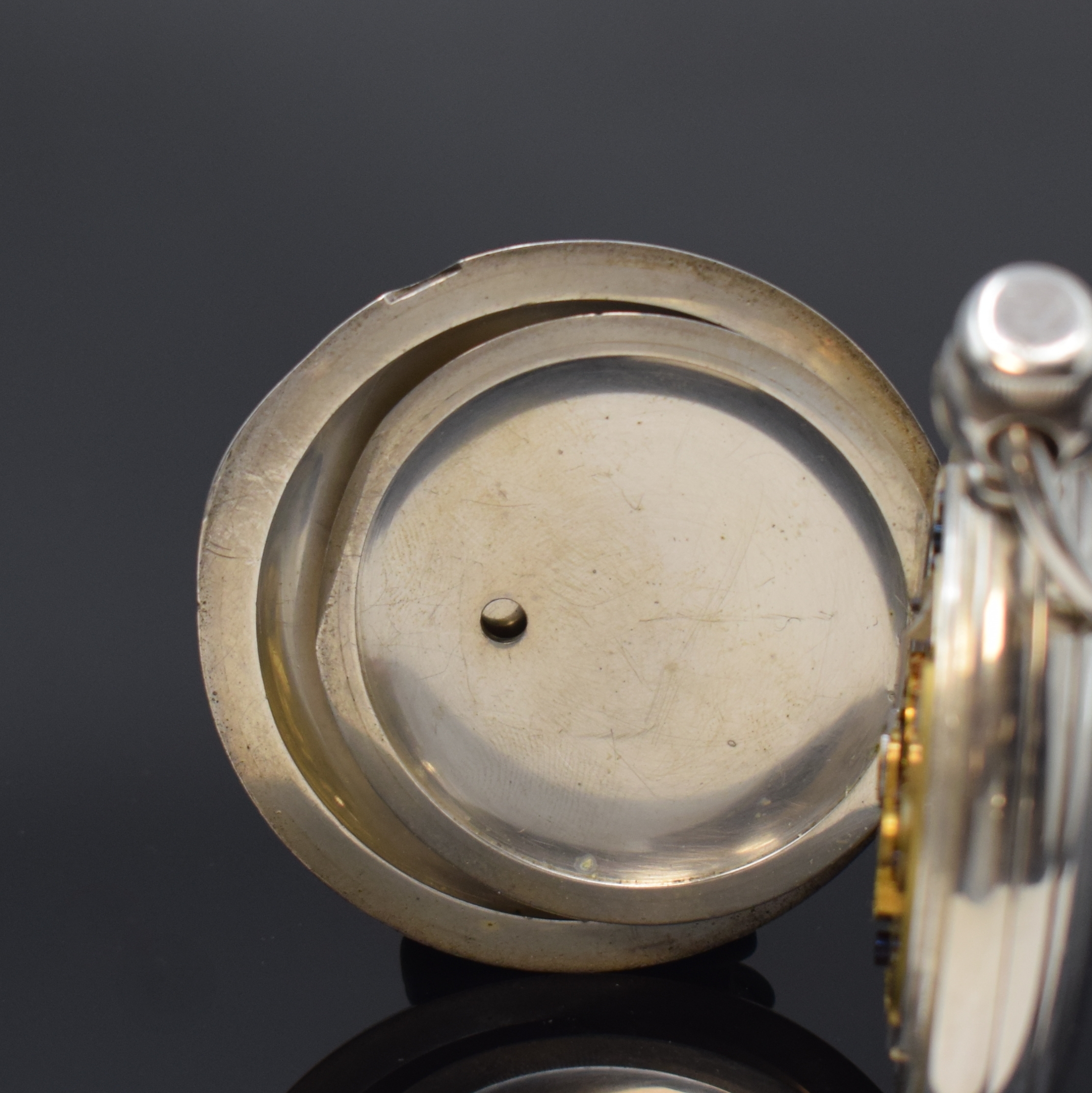Detail e: ROCKFORD WATCH CO Illinois sehr schwere und große Savonette in Silber, USA um 1880, Schlüsselaufzug, glattes Geh. m. Goldscharnieren, ...