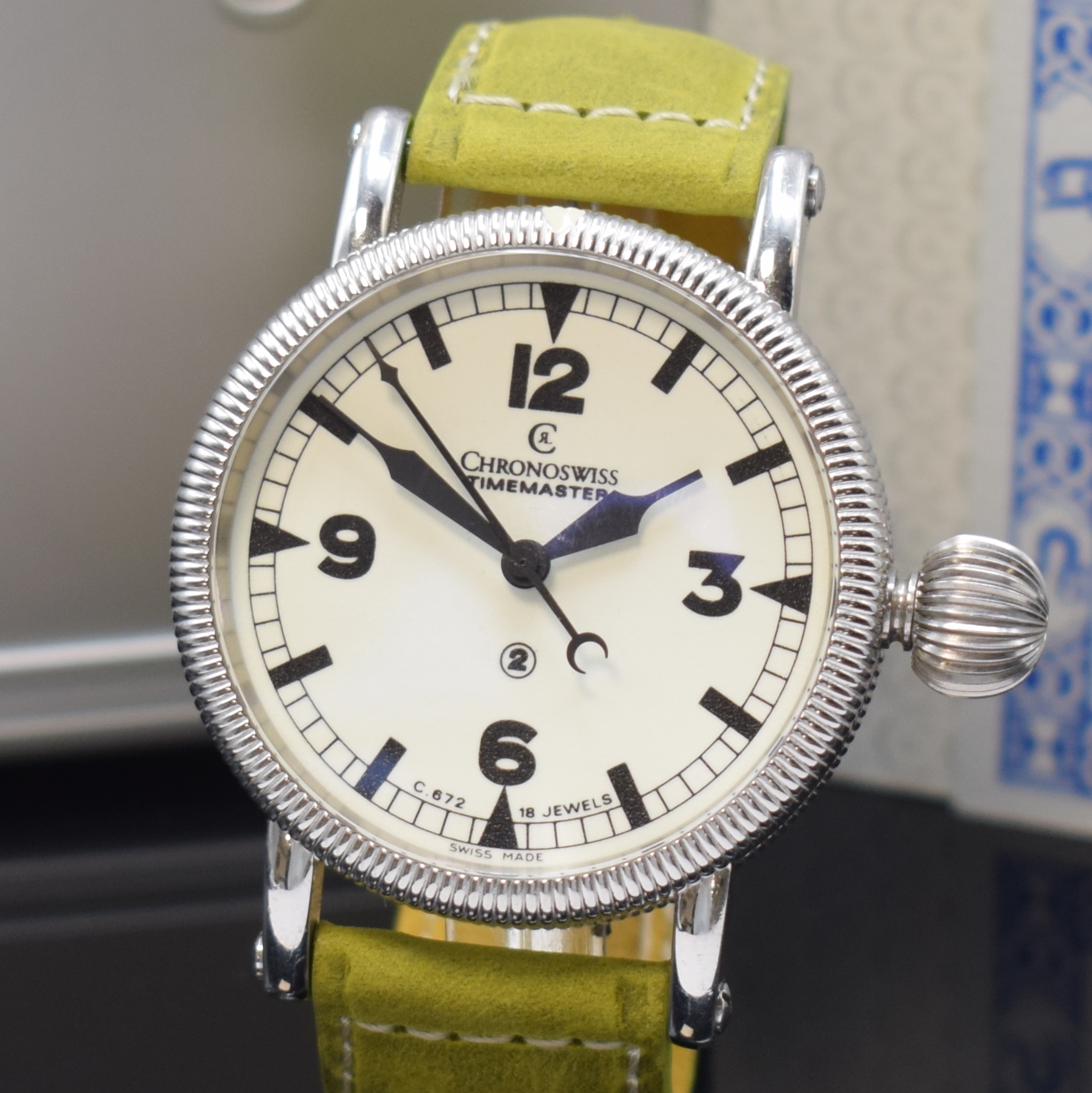 Detail a: CHRONOSWISS Timemaster 44 Armbanduhr Referenz CH 6233 in Stahl, Schweiz um 2006, Handaufzug, beids. vergl. Geh. m. Widmungsgravur, Boden verschr., ...