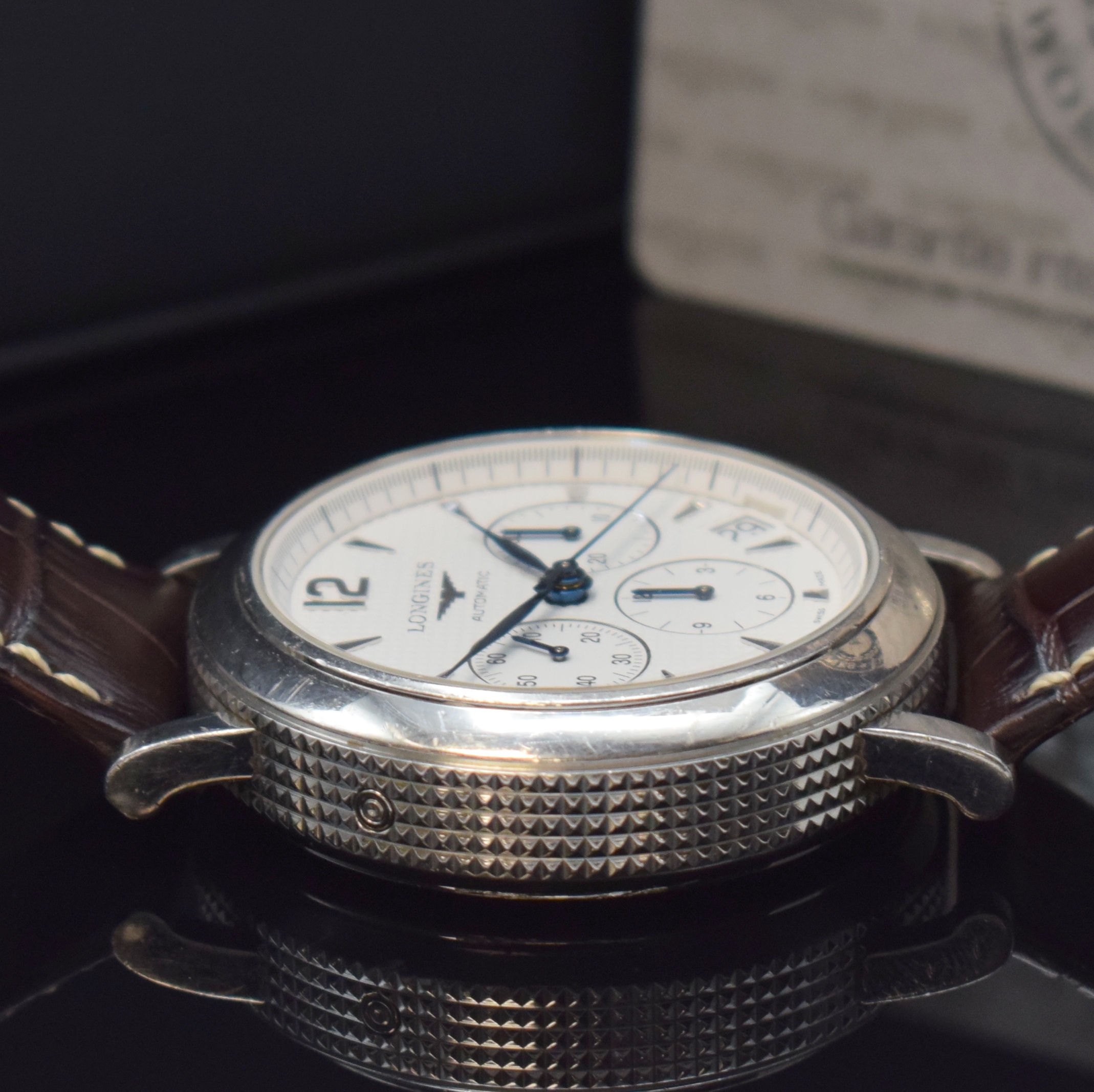 Detail c: LONGINES Clous de Paris Chronograph in Stahl Referenz L.2.704.4, Schweiz um 2015, Automatik, beids. vergl. Geh., Boden aufgedr., weißes ...