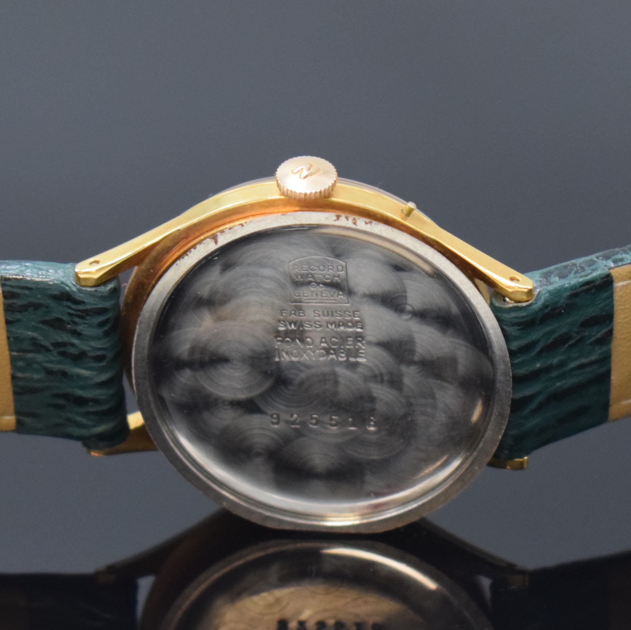 Detail f: RECORD WATCH Datofix Herrenarmbanduhr, Schweiz Mitte 1940er Jahre, Handaufzug, Vollkalenderanzeige inkl. Mondphase, verg. Metallgeh., Edelstahlboden ...