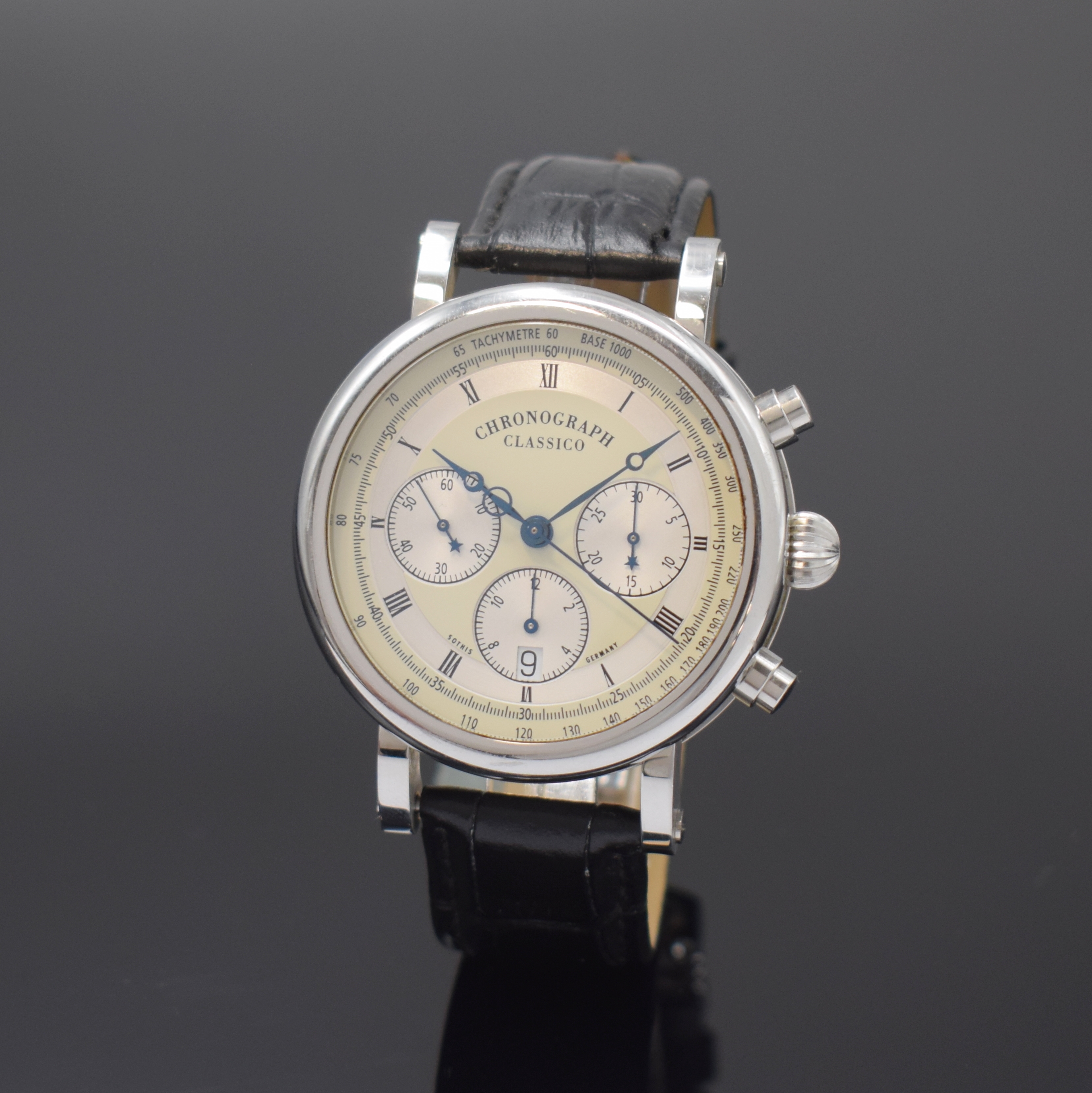 SOTHIS auf 500 Stück limitierte Armbanduhr Chronograph Classico, Automatik, Deutschland/ Schweiz um 2010, beids. vergl. Edelstahlgeh. inkl. ...