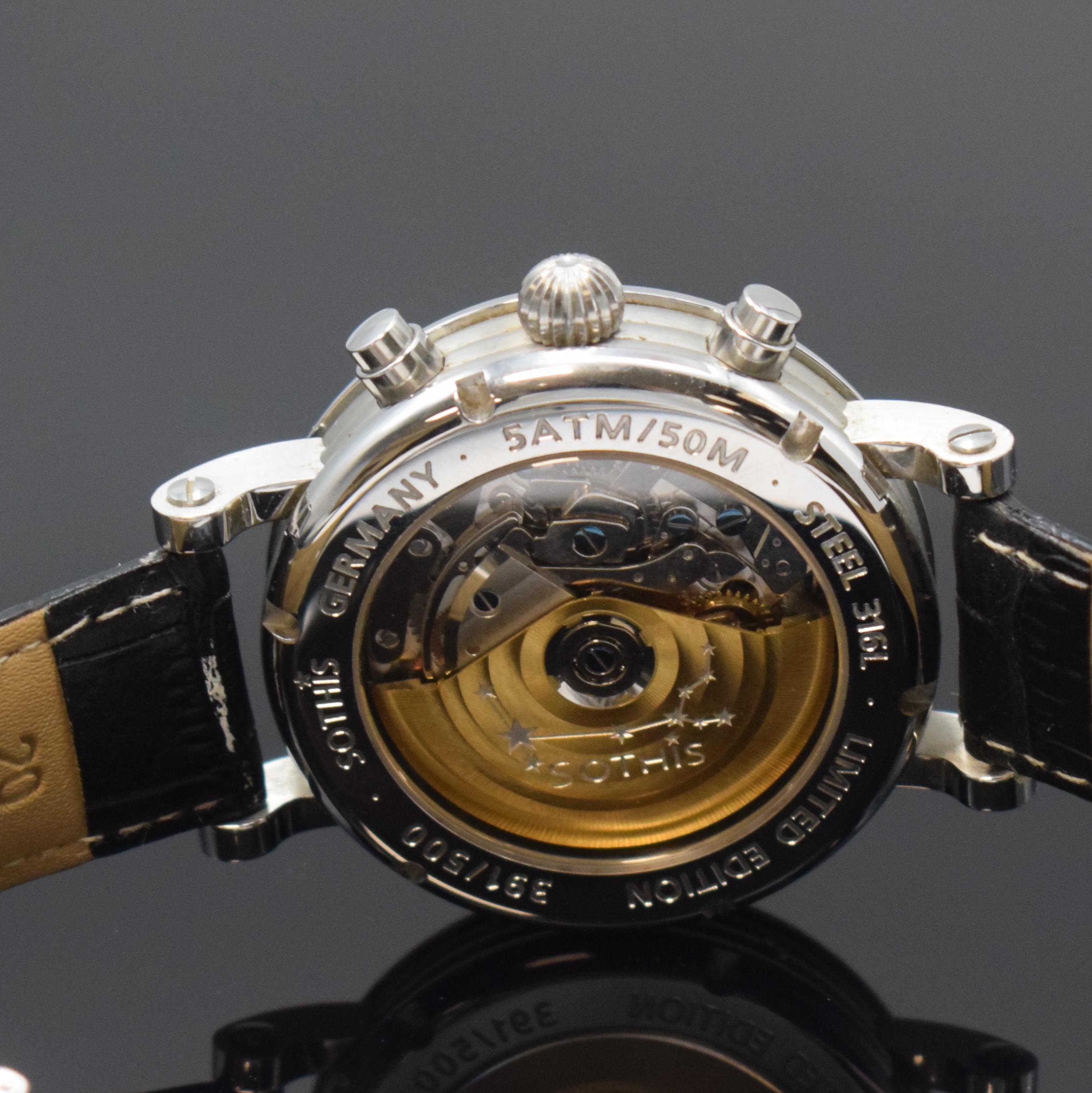 Detail e: SOTHIS auf 500 Stück limitierte Armbanduhr Chronograph Classico, Automatik, Deutschland/ Schweiz um 2010, beids. vergl. Edelstahlgeh. inkl. ...