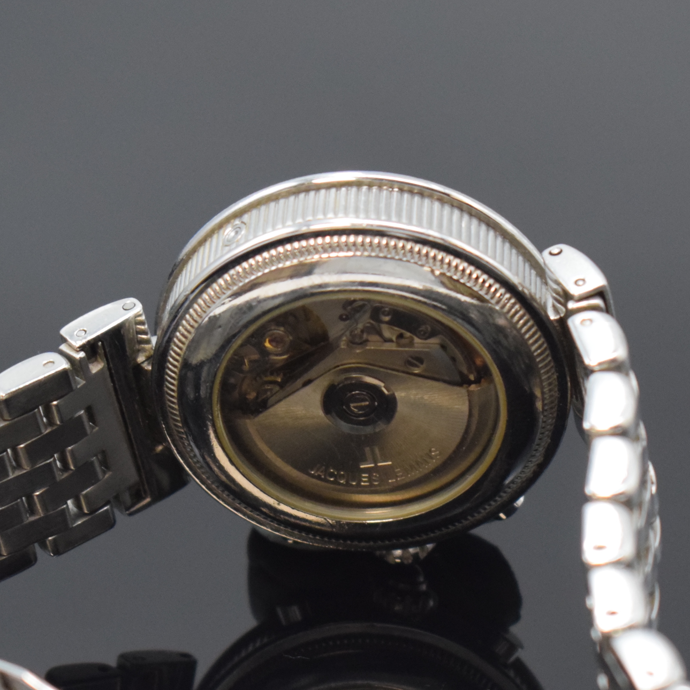 Detail e: JACQUES LEMANS Armbandchronograph mit Vollkalenderanzeige, Automatik, Schweiz um 2005, beids. vergl. Edelstahlgeh. inkl. Gliederband m. Faltschl., ...