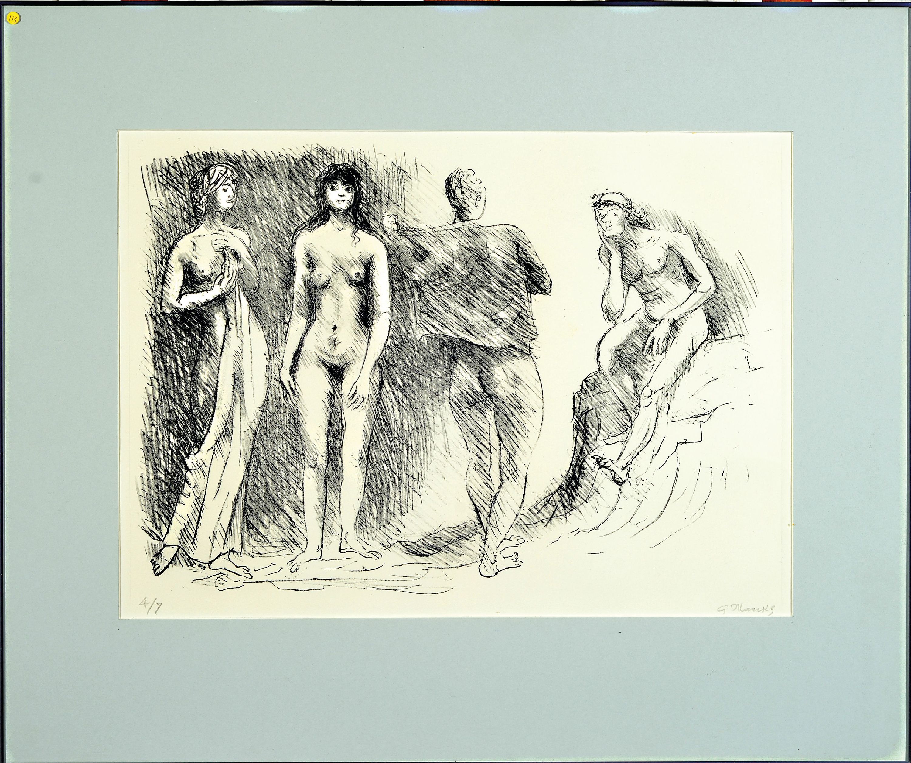 Detail k: Gerhard Marcks, 1889-1981, Lithographie, "Parisurteil", 1978, Ed. 4/7, handsigniert, Platte 30x43 cm, unter Glas gerahmt 50x60 cm, WV L193 ...