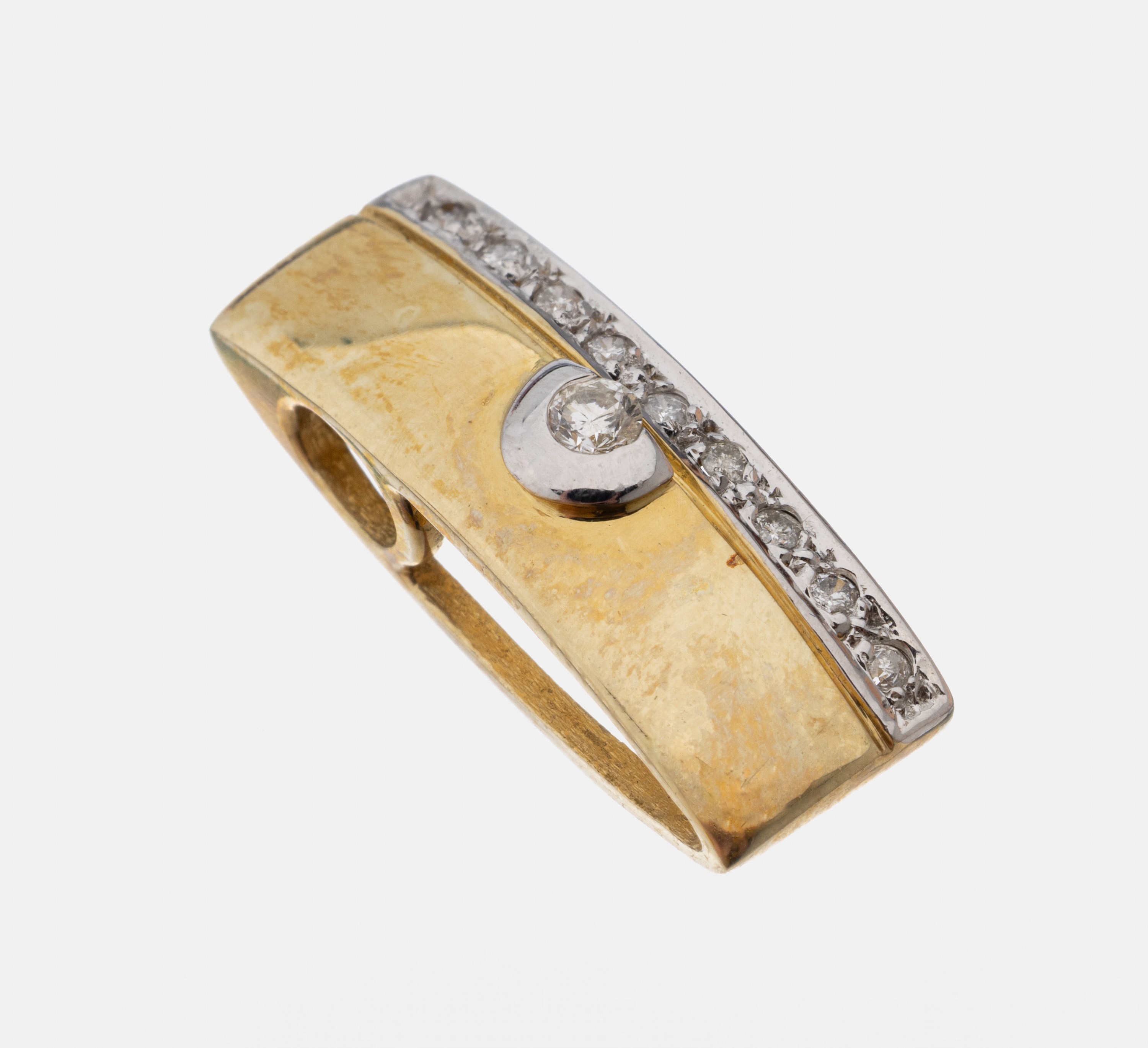 14 kt Gold Brillant-Anhänger, GG/WG 585/000, 10 Brillanten zus. ca. 0.15 ct (grav.) Weiß/si, ca. 2 x 0.7 cm, ca. 2.8 g