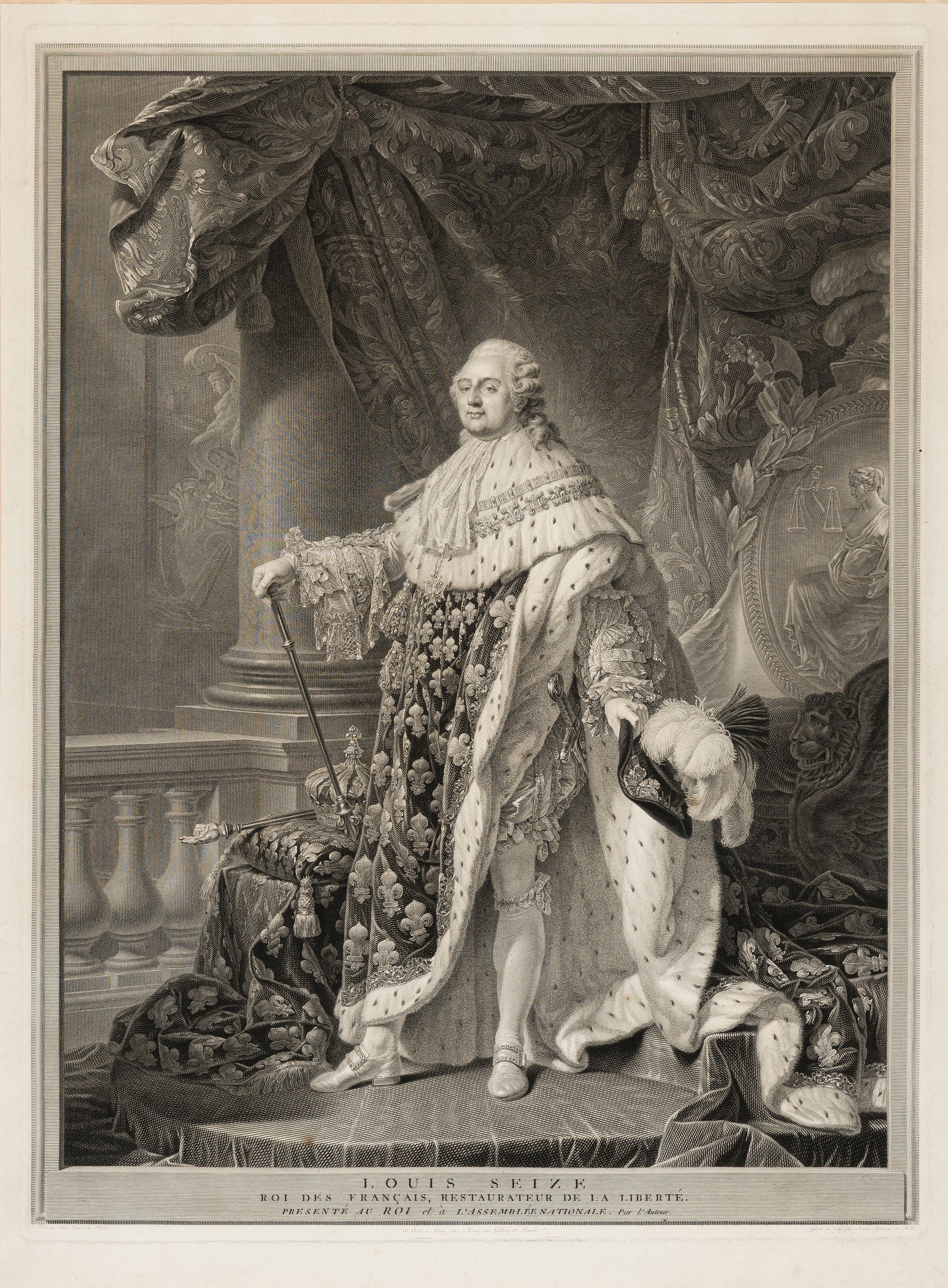 Charles Clement Bervic, 1756-1822, Kupferstich nach einem Gemälde von Antoine Francois Callet, "Louis Seize Roi des Francais", 1790, unter ...