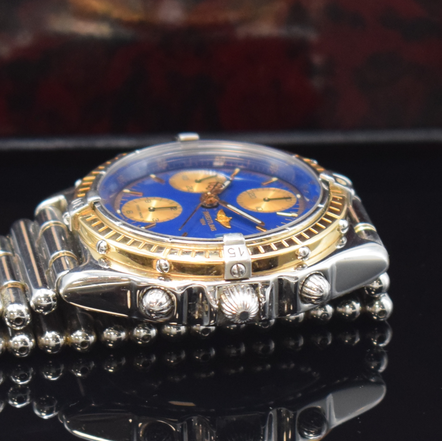 Detail c: BREITLING Chronomat Herrenarmbanduhr Referenz C13048, Schweiz um 1994, Automatik, Geh. in Edelstahl/Rosegold komb. inkl. orig. Roleauxband m. dopp. ...