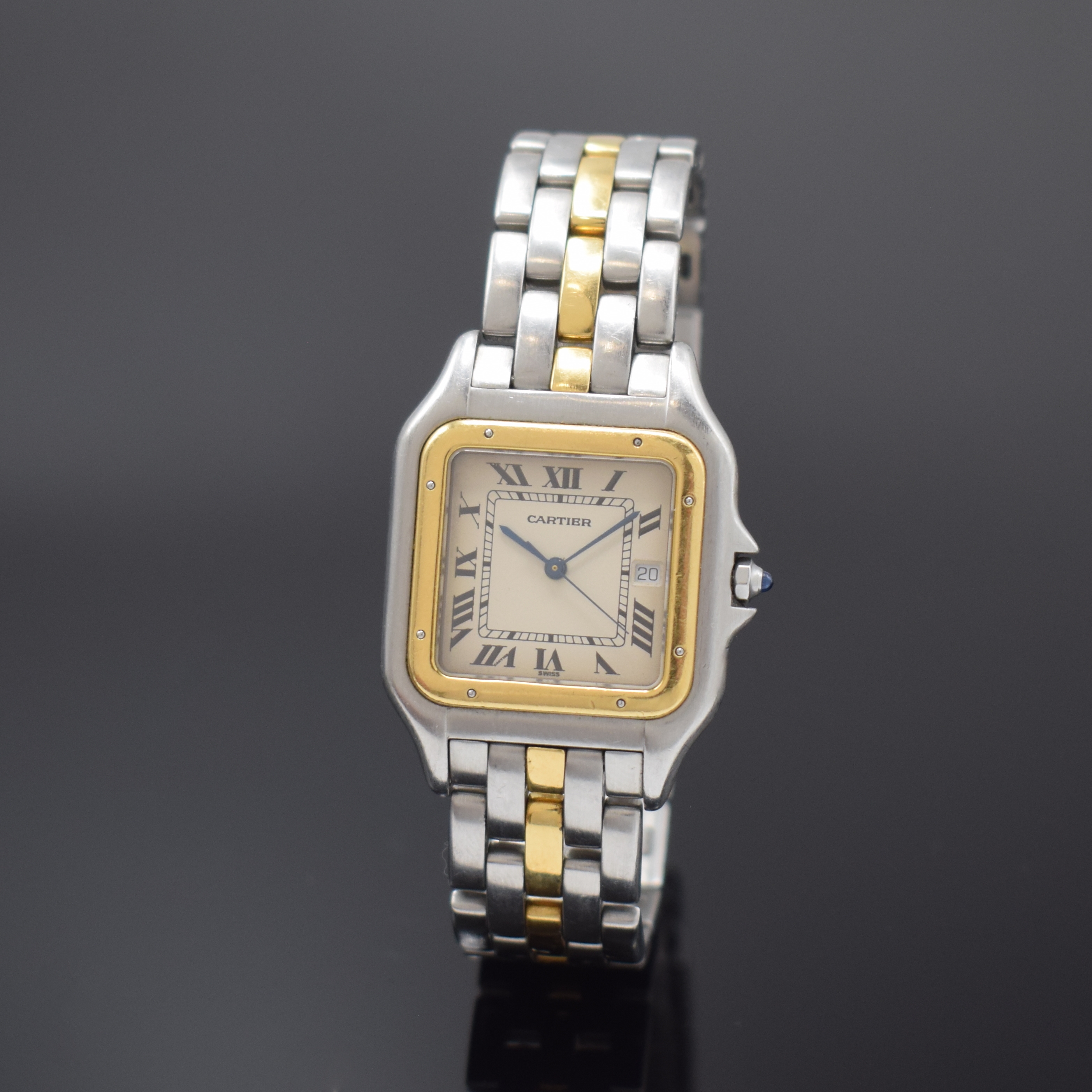 CARTIER Panthere Damenarmbanduhr in Stahl/Gold kombiniert, Schweiz um 1995, quarz, Boden 8-fach verschr., Gliederband m. dopp. Faltschl., ...