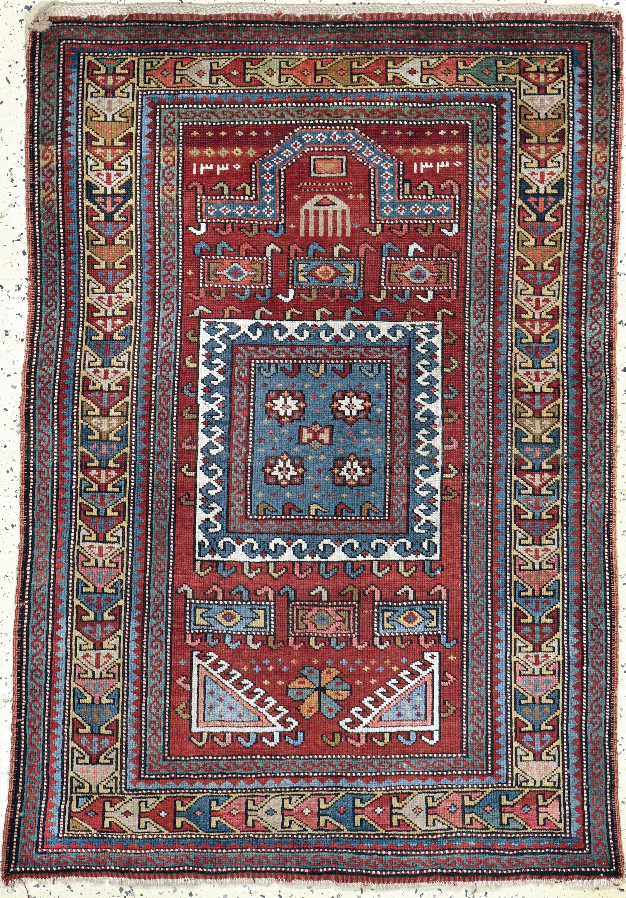 Antiker"Fachalo"Kazak, Kaukasus, datiert 1330(1909), Wolle auf Wolle, ca. 140 x 95 cm, EHZ: 2, (gleichmäßig dünn)