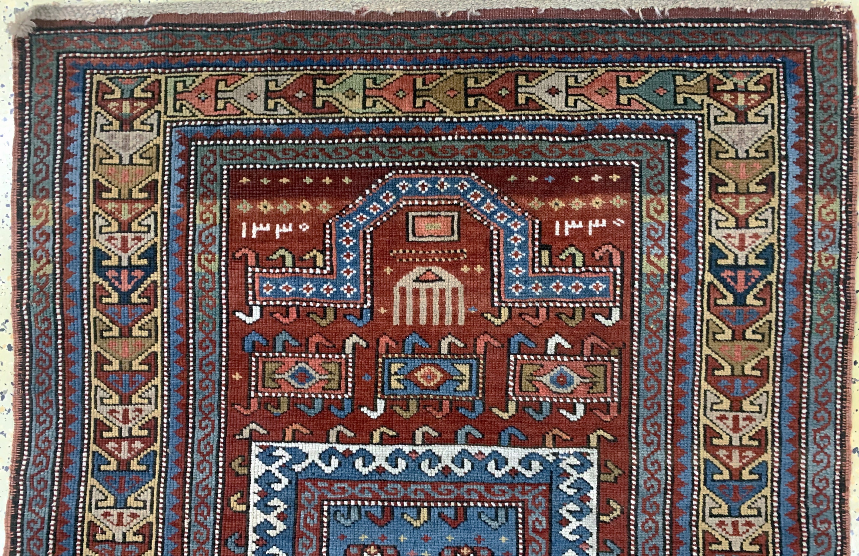 Detail a: Antiker"Fachalo"Kazak, Kaukasus, datiert 1330(1909), Wolle auf Wolle, ca. 140 x 95 cm, EHZ: 2, (gleichmäßig dünn)