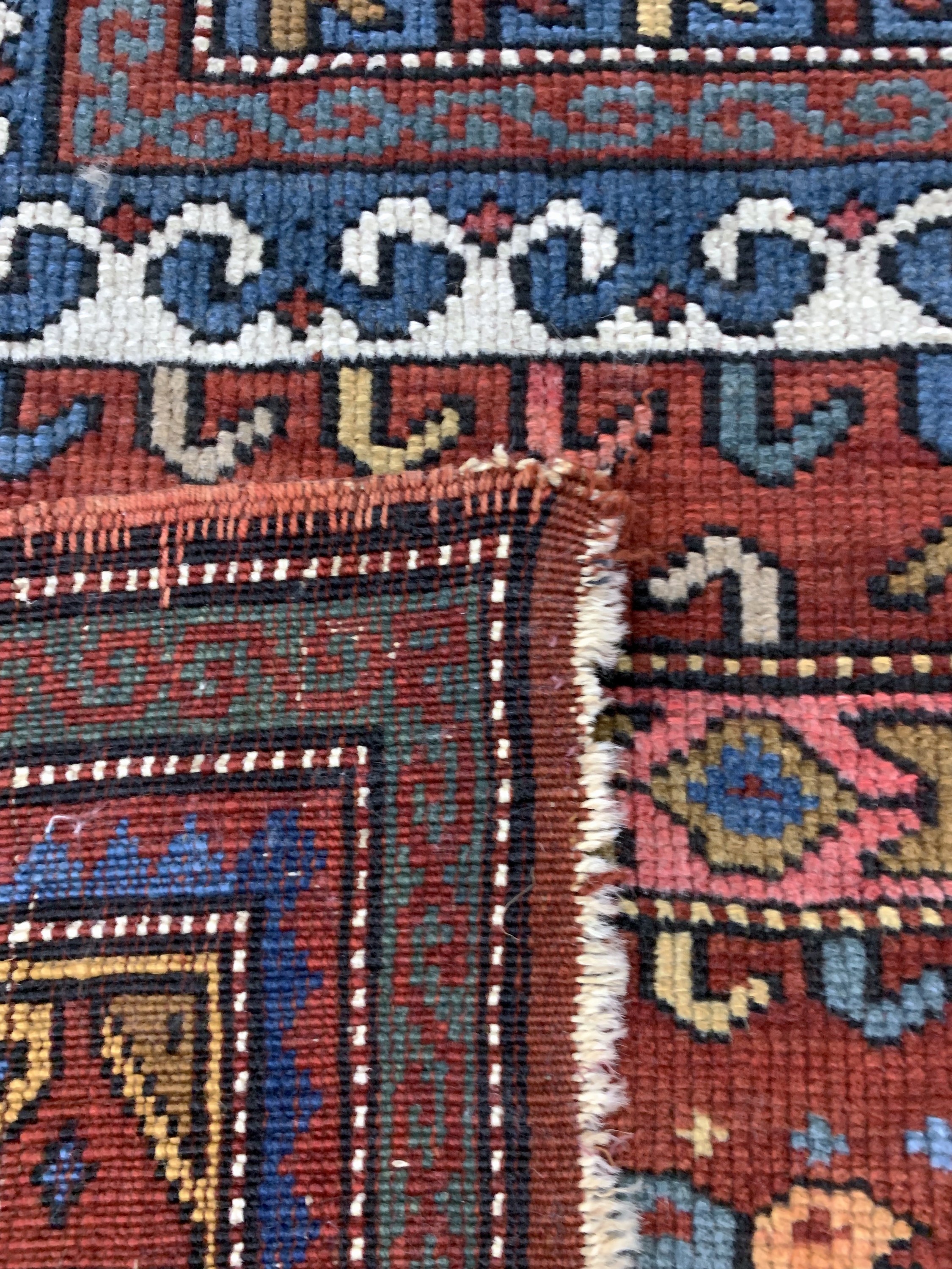 Detail e: Antiker"Fachalo"Kazak, Kaukasus, datiert 1330(1909), Wolle auf Wolle, ca. 140 x 95 cm, EHZ: 2, (gleichmäßig dünn)