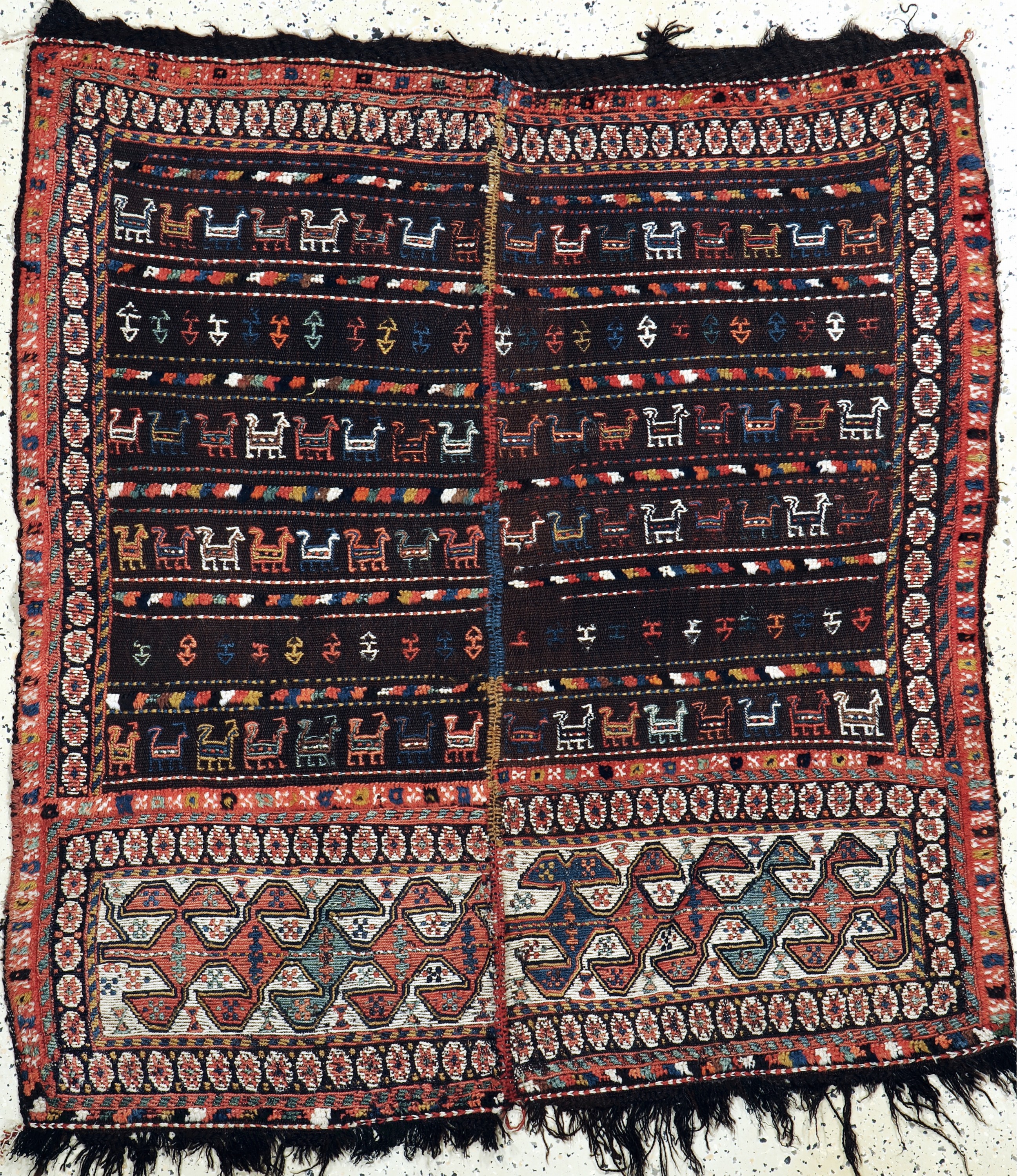 Antiker Shahsawan Decke, Persien, um 1900, Wolle auf Wolle, ca. 135 x 130 cm, EHZ: 2(2 Bahnig).