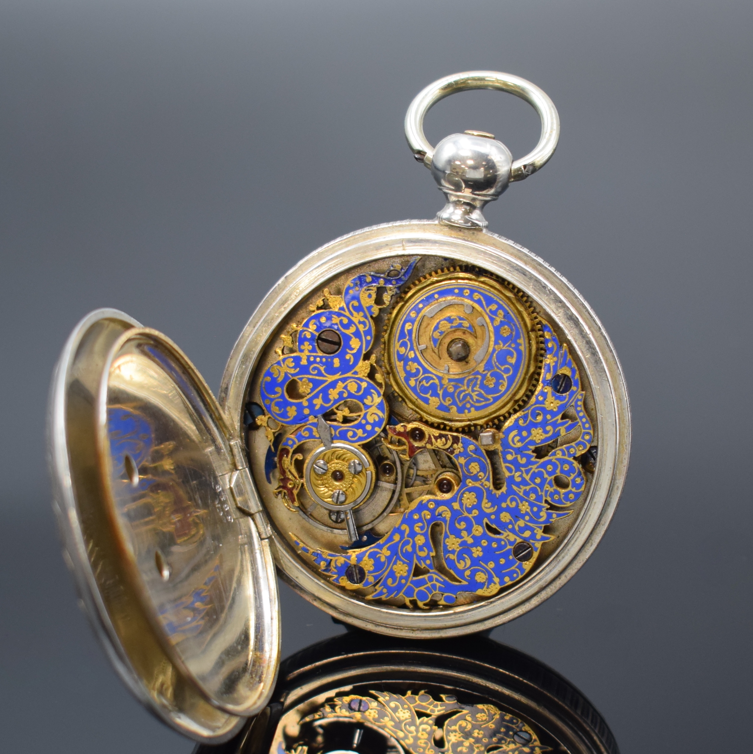 Detail b: Herrensavonette mit Duplexhemmung nach Jacot in blau emailliertem "Drachenwerk" & 16 weitere Taschenuhren, Schweiz / USA ca. 1870 - 1930, ...