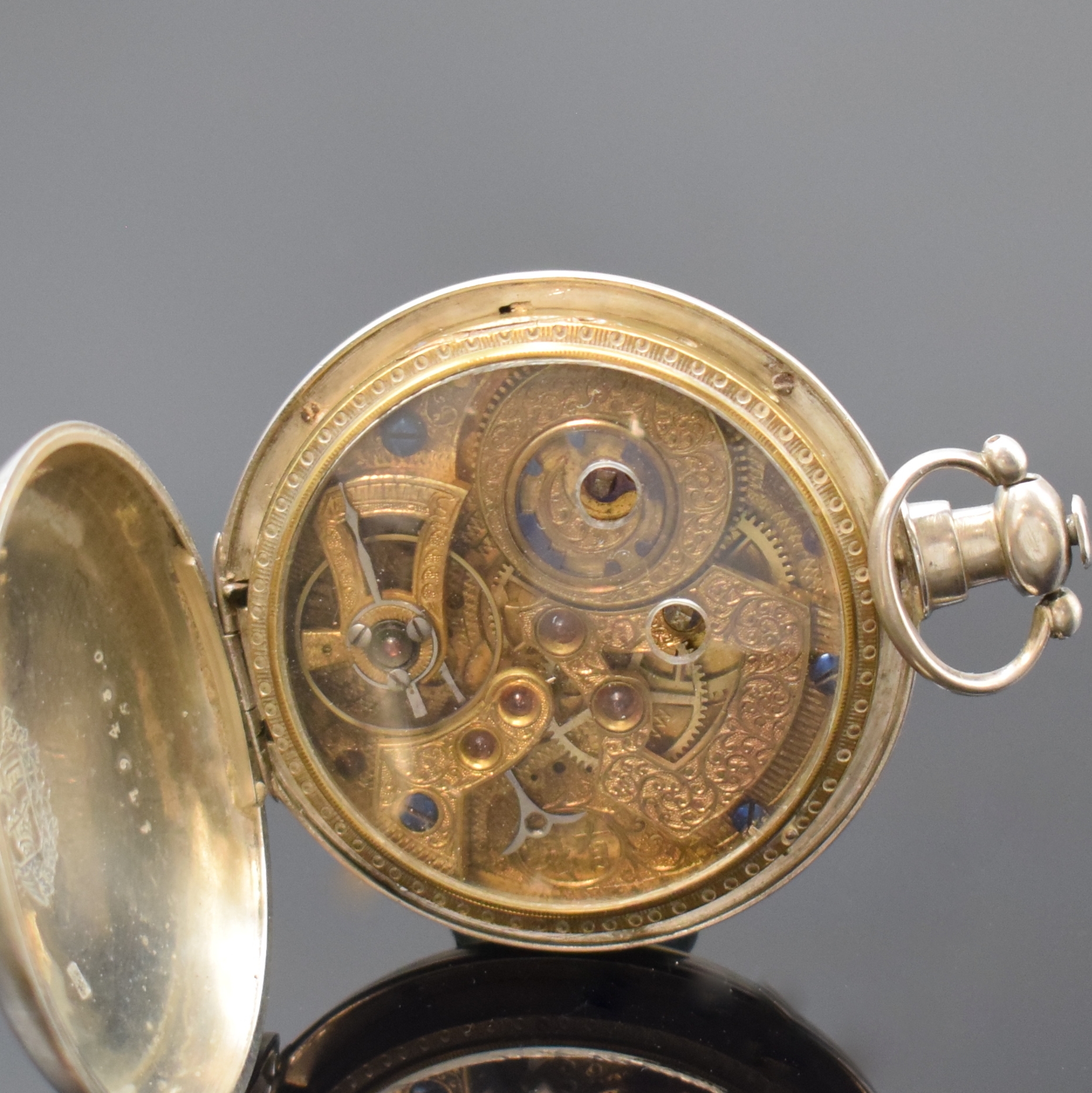 Detail c: Offene Herrentaschenuhr mit Zentralsekunde und Automat für den chinesischen Markt, Schweiz um 1880, Schlüsselaufzug, glattes Geh. m. rücks. ...