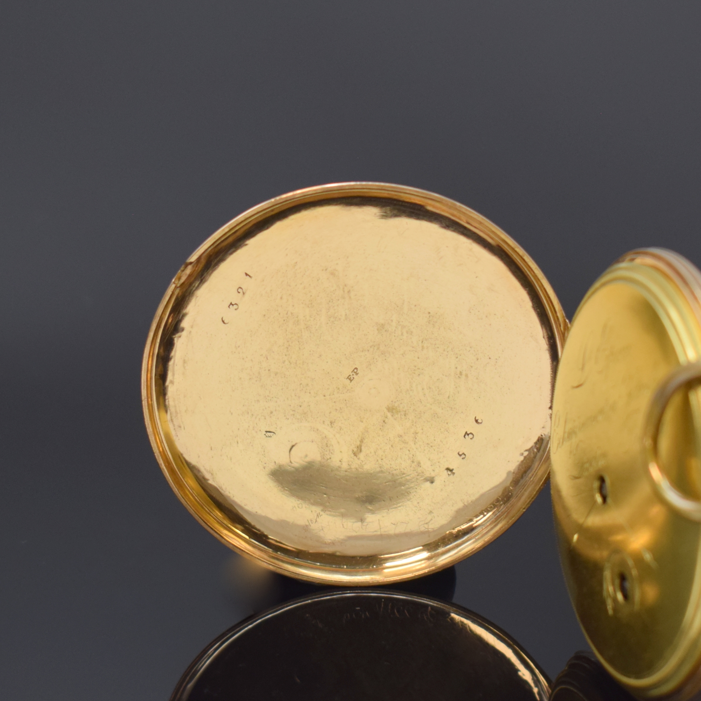 Detail b: L'EPINE Taschenuhr mit digitaler Stunde in RoseG 750/000, Schweiz um 1830, Schlüsselaufzug, glattes Geh. m. guill. Rand, Bügel später, guill. ...