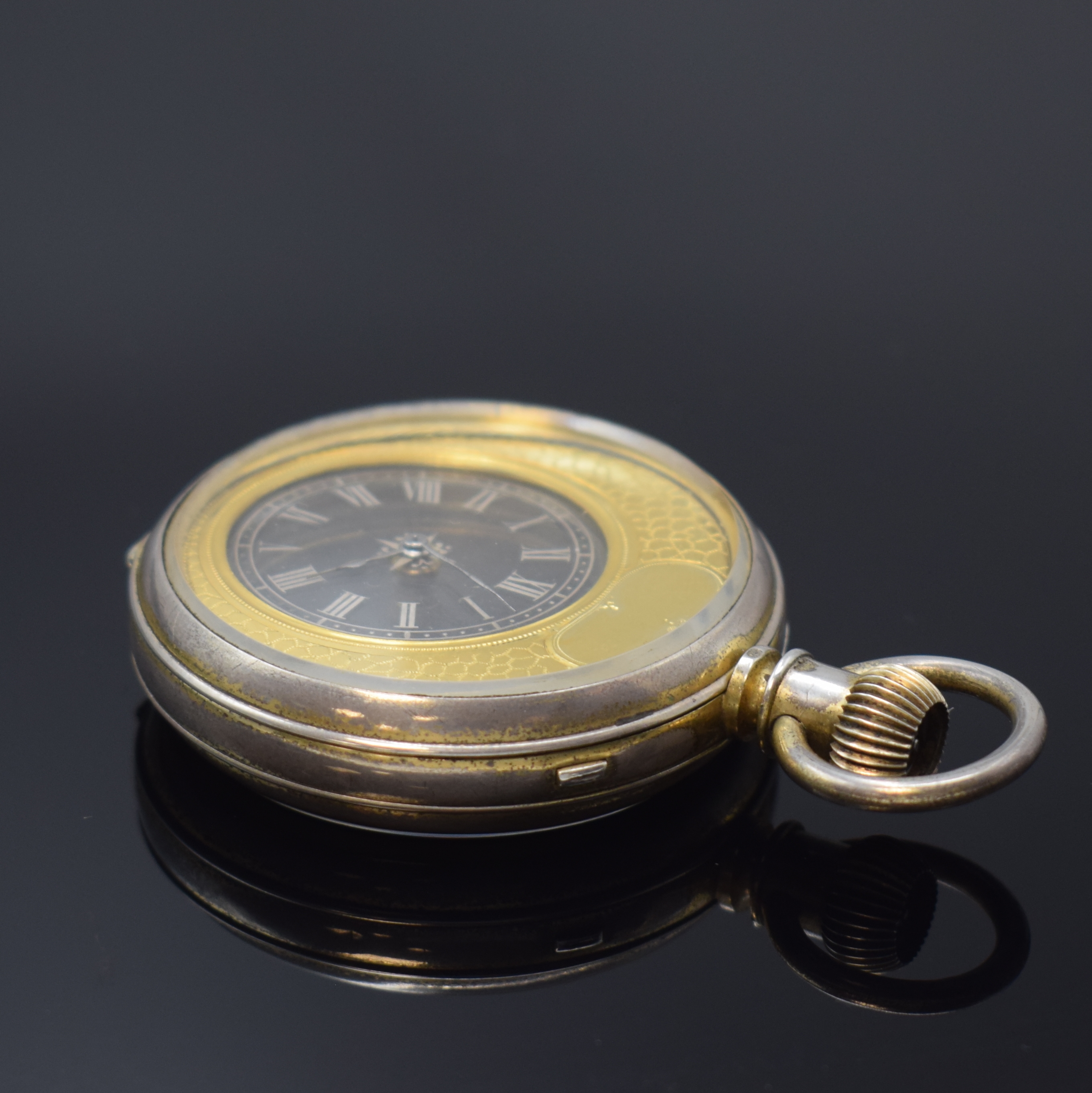 Detail a: A.S & F (Armand Schwob & Frère) Mysterieuse Herrentaschenuhr, Schweiz um 1880, Silber ehem. verg., dell. Geh. beids. vergl., Glaszifferblatt m. ...