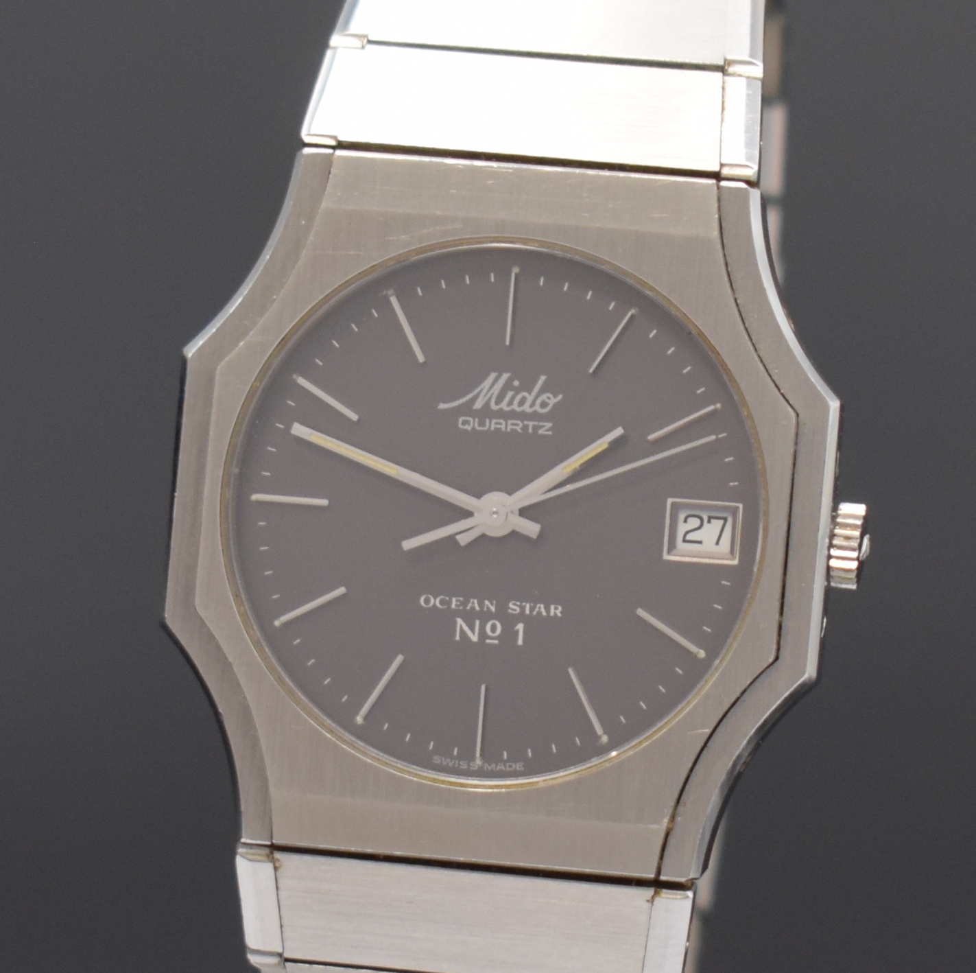 Detail a: MIDO Ocean Star No 1 "Björn Borg" seltene Armbanduhr in Stahl Referenz 8010, Schweiz um 1985, quarz, Boden gedr., orig. Gliederband m. ...