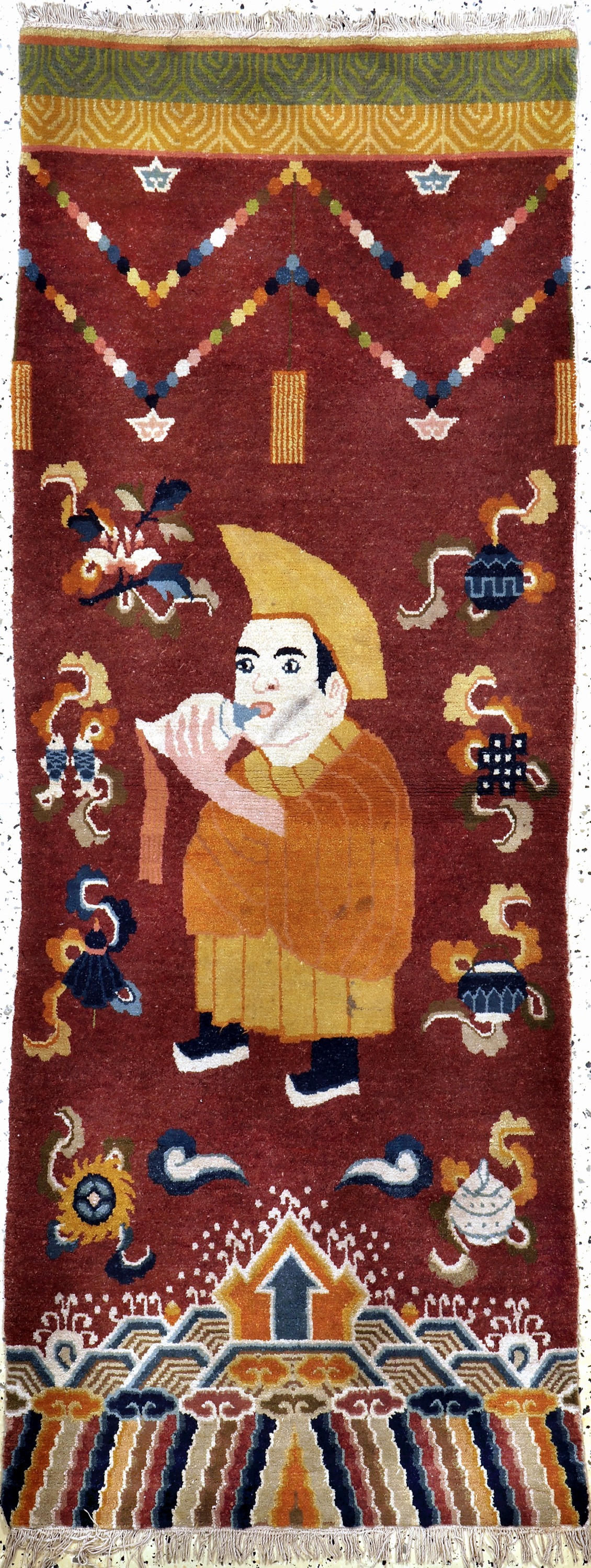"Säulenteppich"antik, China, um 1900, Wolleauf Baumwolle, ca. 240 x 80 cm, EHZ: 2