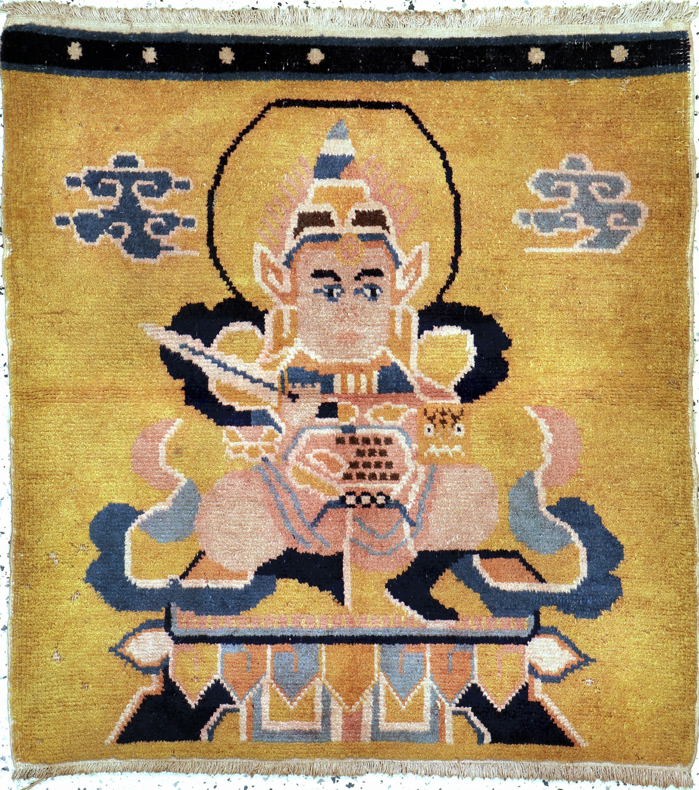"Thangka-Motiv"alt, China, Anfang 20.Jhd, Wolle auf Baumwolle, ca. 90 x 85 cm, Mottenfraß, EHZ: 3