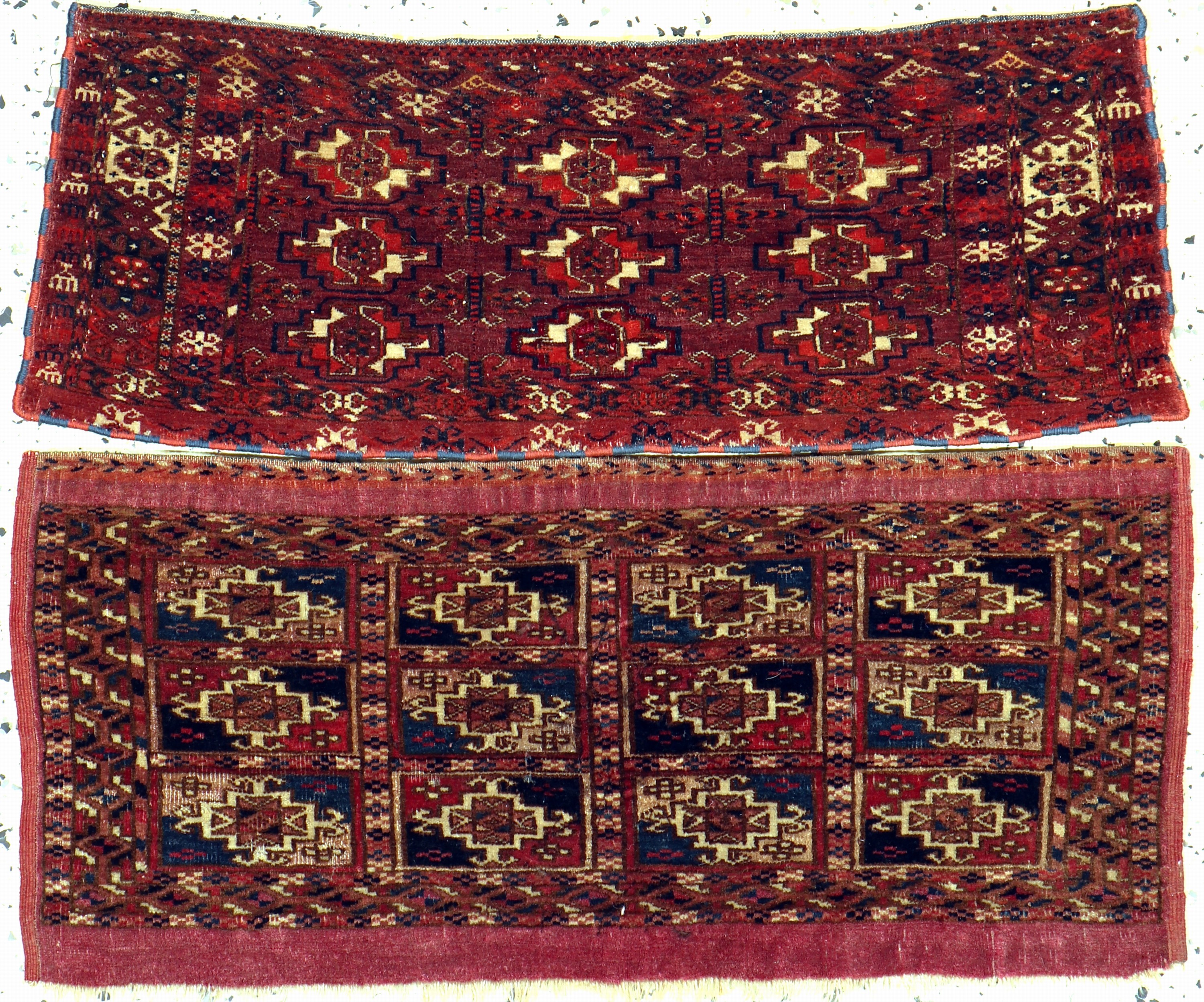 2 Antike Torba, Turkmenistan, 19.Jhd, Wolleauf Wolle, ca. 66 x 30 cm, EHZ: 3-4