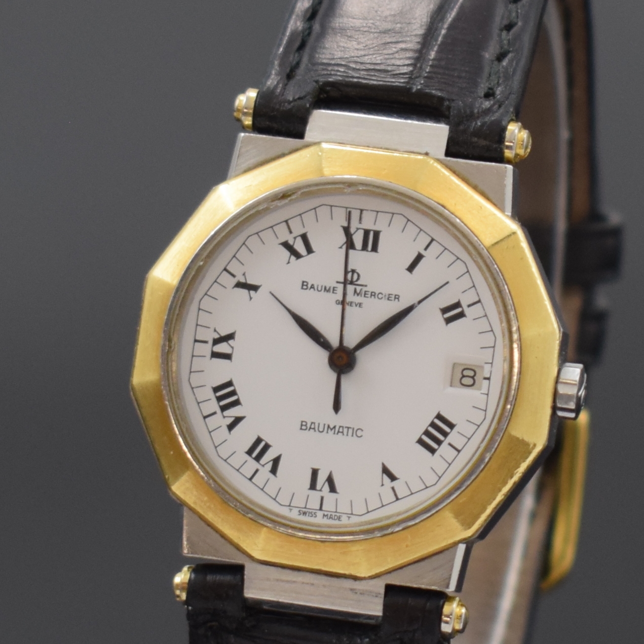 Detail a: BAUME & MERCIER Baumatic Damenarmbanduhr in Stahl/Gold Referenz 222.018, Automatik, Schweiz 1990er Jahre, Boden verschr., 12- eckige Lünette, ...