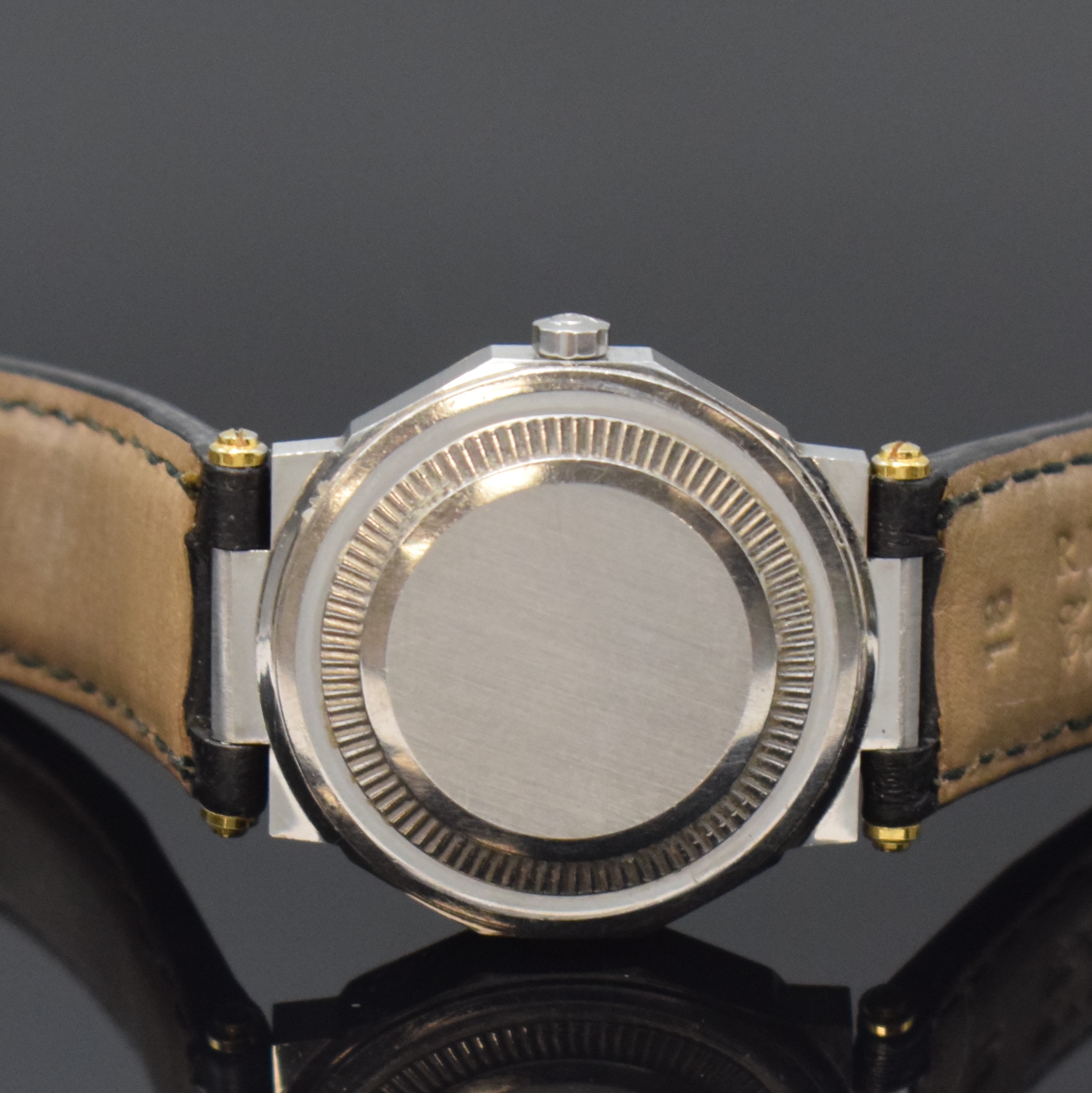 Detail c: BAUME & MERCIER Baumatic Damenarmbanduhr in Stahl/Gold Referenz 222.018, Automatik, Schweiz 1990er Jahre, Boden verschr., 12- eckige Lünette, ...