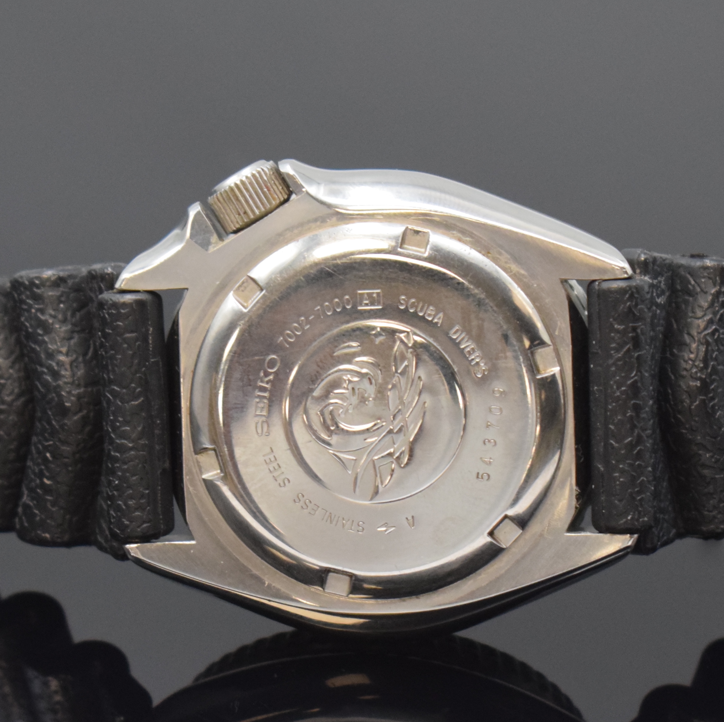 Detail c: SEIKO Taucheruhr Scuba Diver´s Referenz 7002- 7000, Automatik, 1990er Jahre, massives verschr. Geh. in Edelstahl, beids. drehb. Lünette m. 60er ...