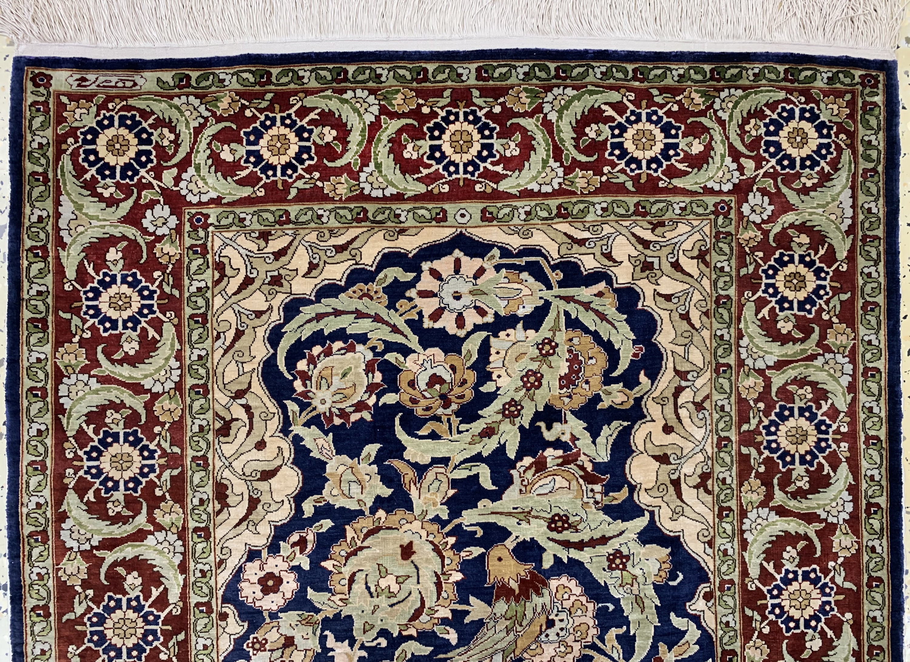 Detail a: Hereke Seide fein signiert, Türkei, Mitte 20.Jhd, reine Naturseide, ca. 107 x 78 cm, EHZ: 1-2