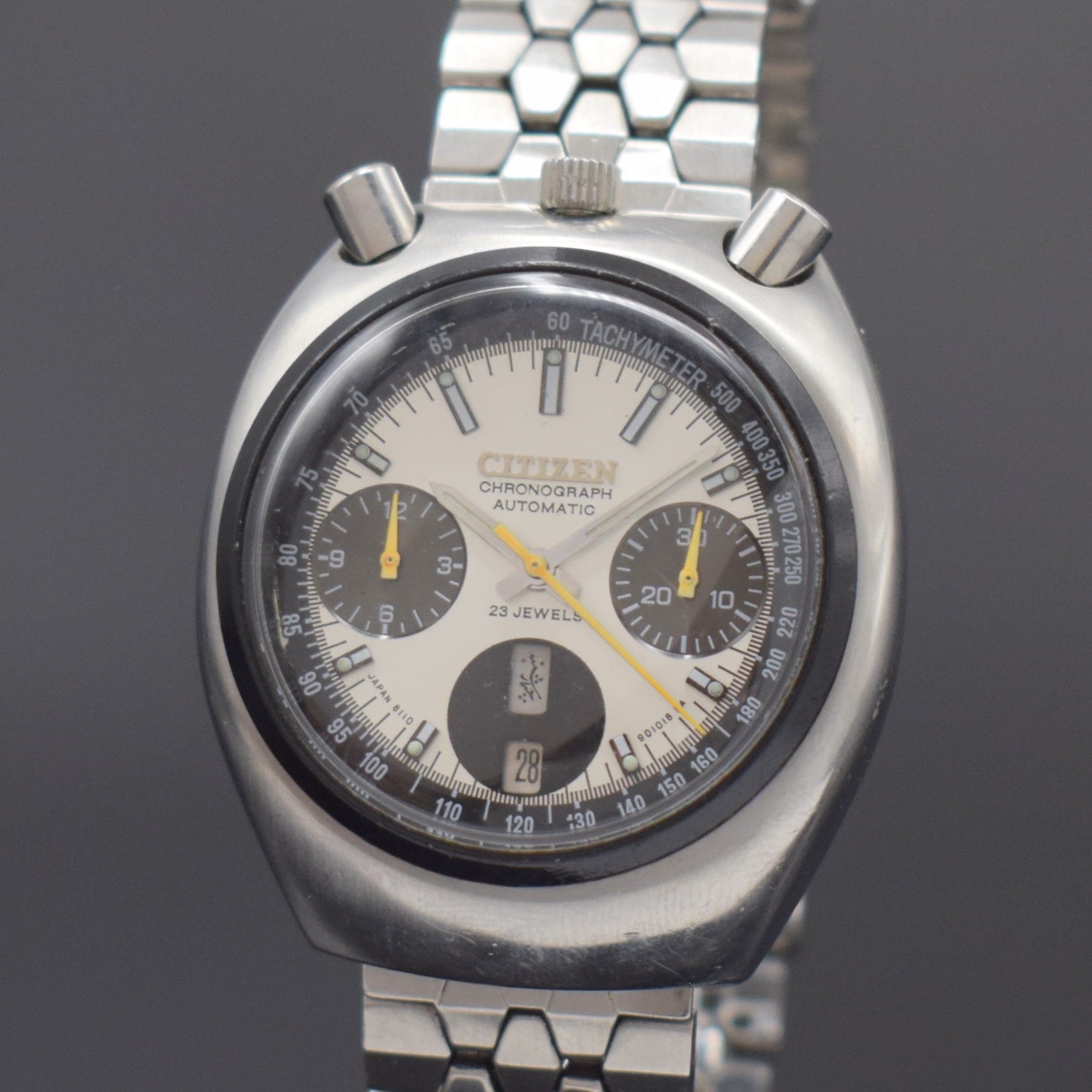 Detail a: CITIZEN Armbandchronograph mit Flyback sog. Bullhead Referenz 4-901177 K, Japan um 1970, Automatik, Stahlgeh. inkl. orig. Gliederband m. Faltschl., ...