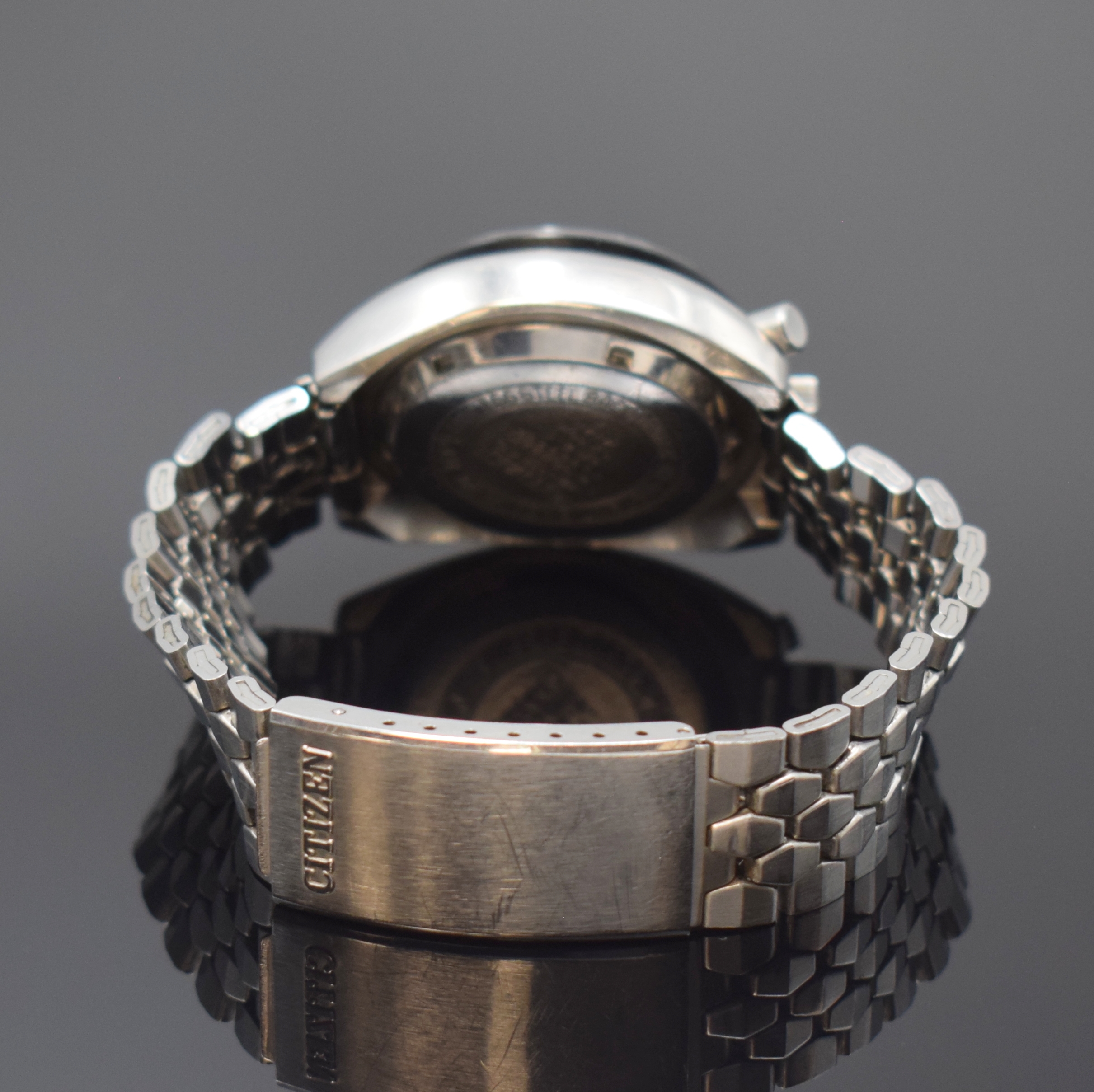 Detail b: CITIZEN Armbandchronograph mit Flyback sog. Bullhead Referenz 4-901177 K, Japan um 1970, Automatik, Stahlgeh. inkl. orig. Gliederband m. Faltschl., ...