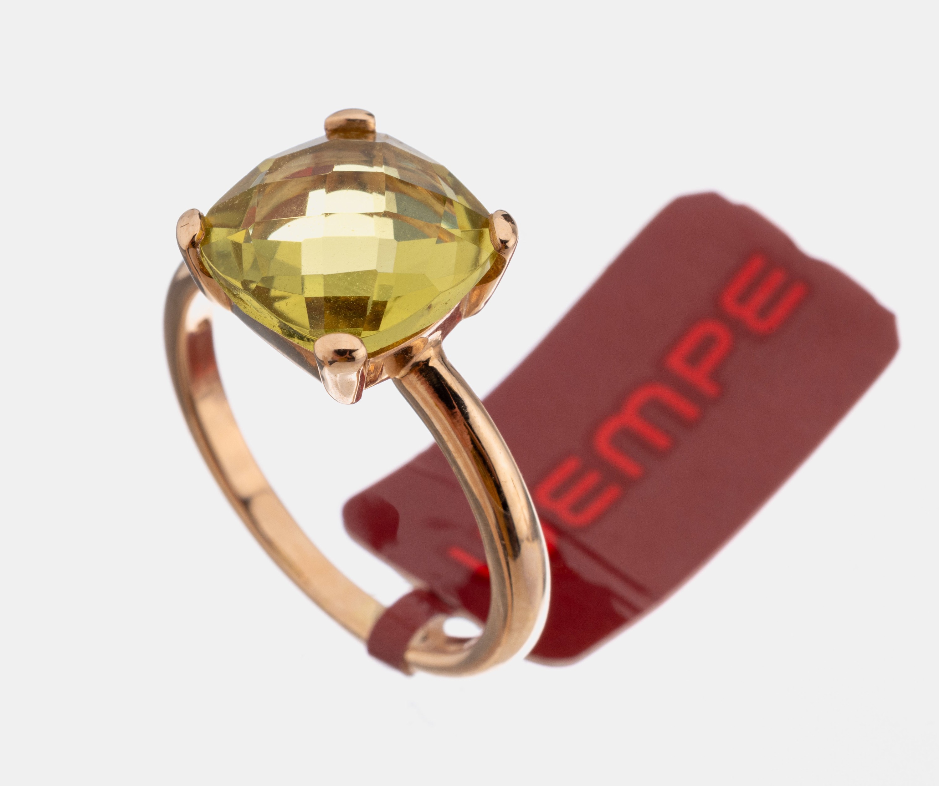 18 kt Gold WEMPE Citrin-Ring, RG 750/000, Modell Twist, facett. Lemon Citrin ca. 4 ct, RW 55, ca. 4.0 g, sign., in orig. Etui